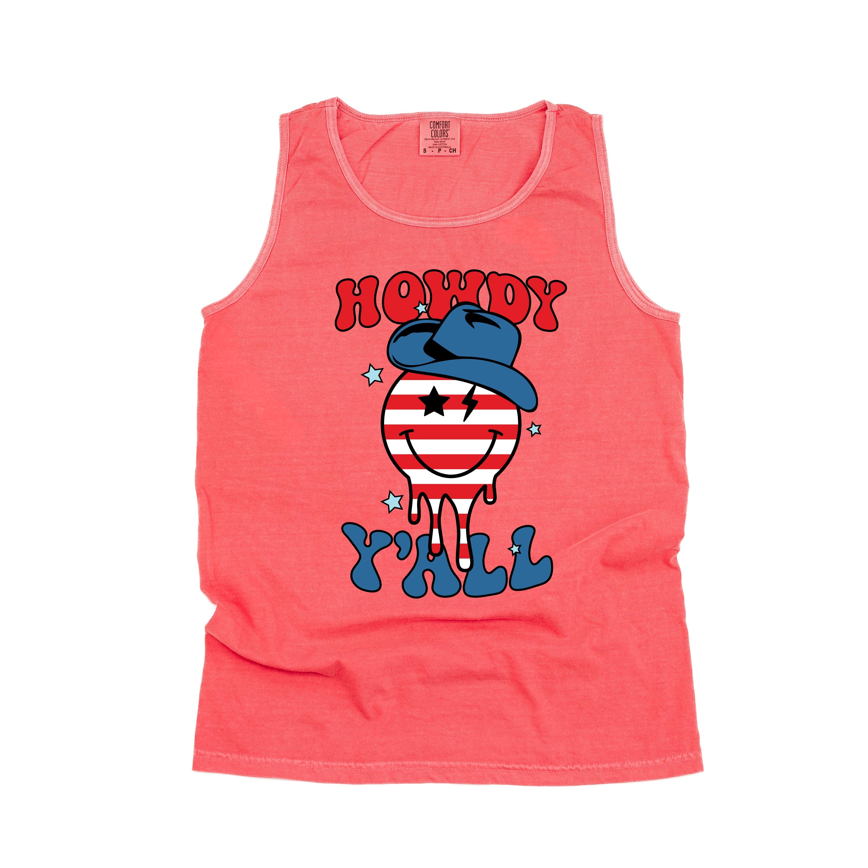 Howdy Y'all - Cowboy Smiley - Comfort Colors TANK Little Mama Shirt Shop LLC