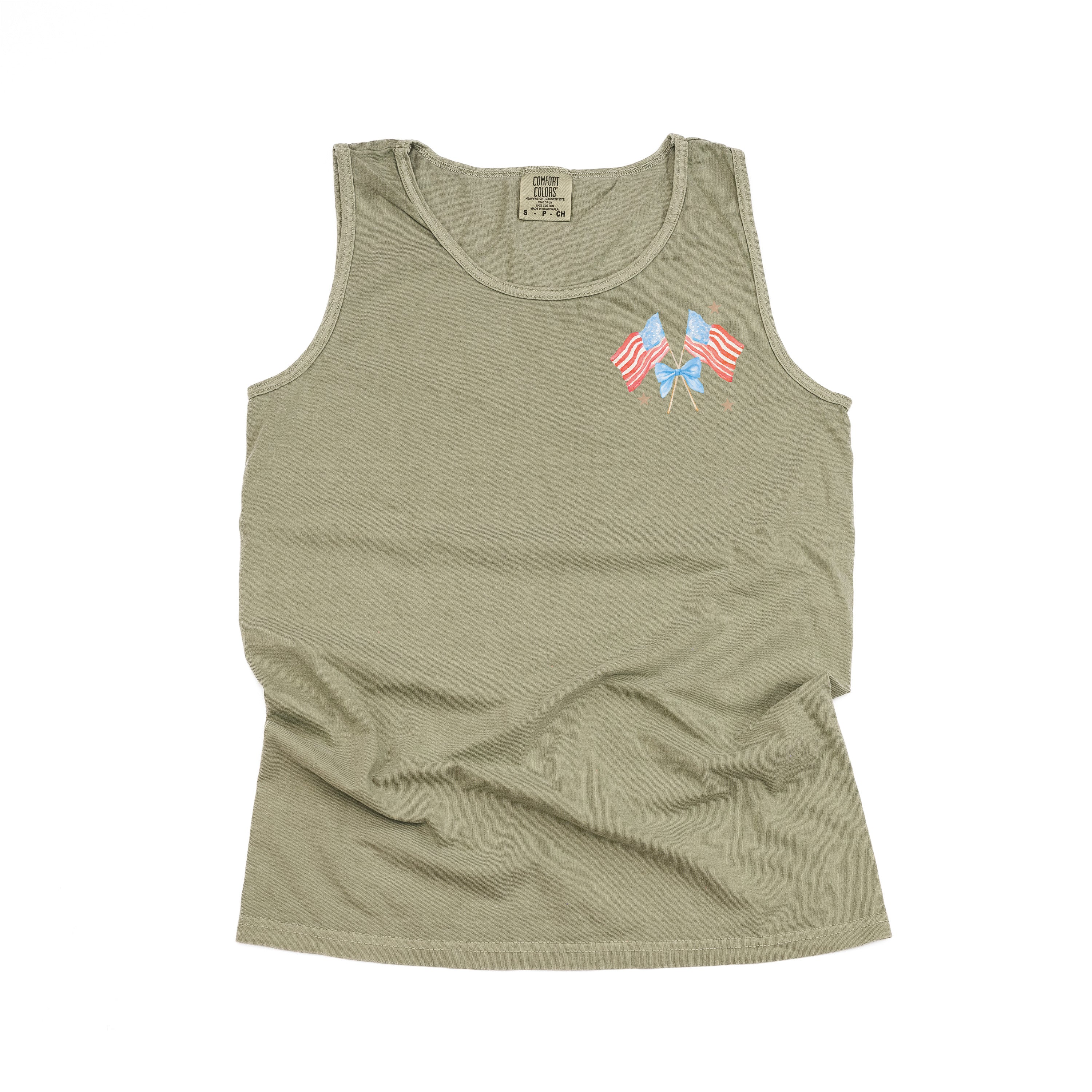 Watercolor Flags (pocket) - Comfort Colors TANK Little Mama Shirt Shop LLC