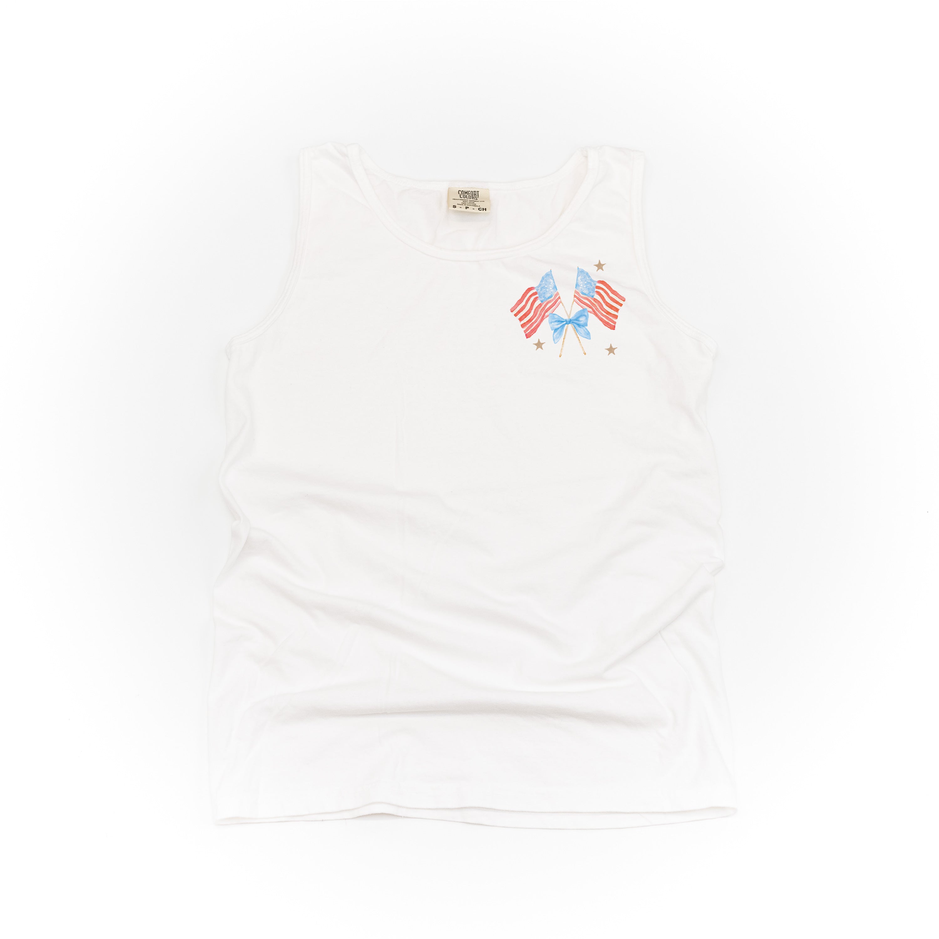 Watercolor Flags (pocket) - Comfort Colors TANK Little Mama Shirt Shop LLC