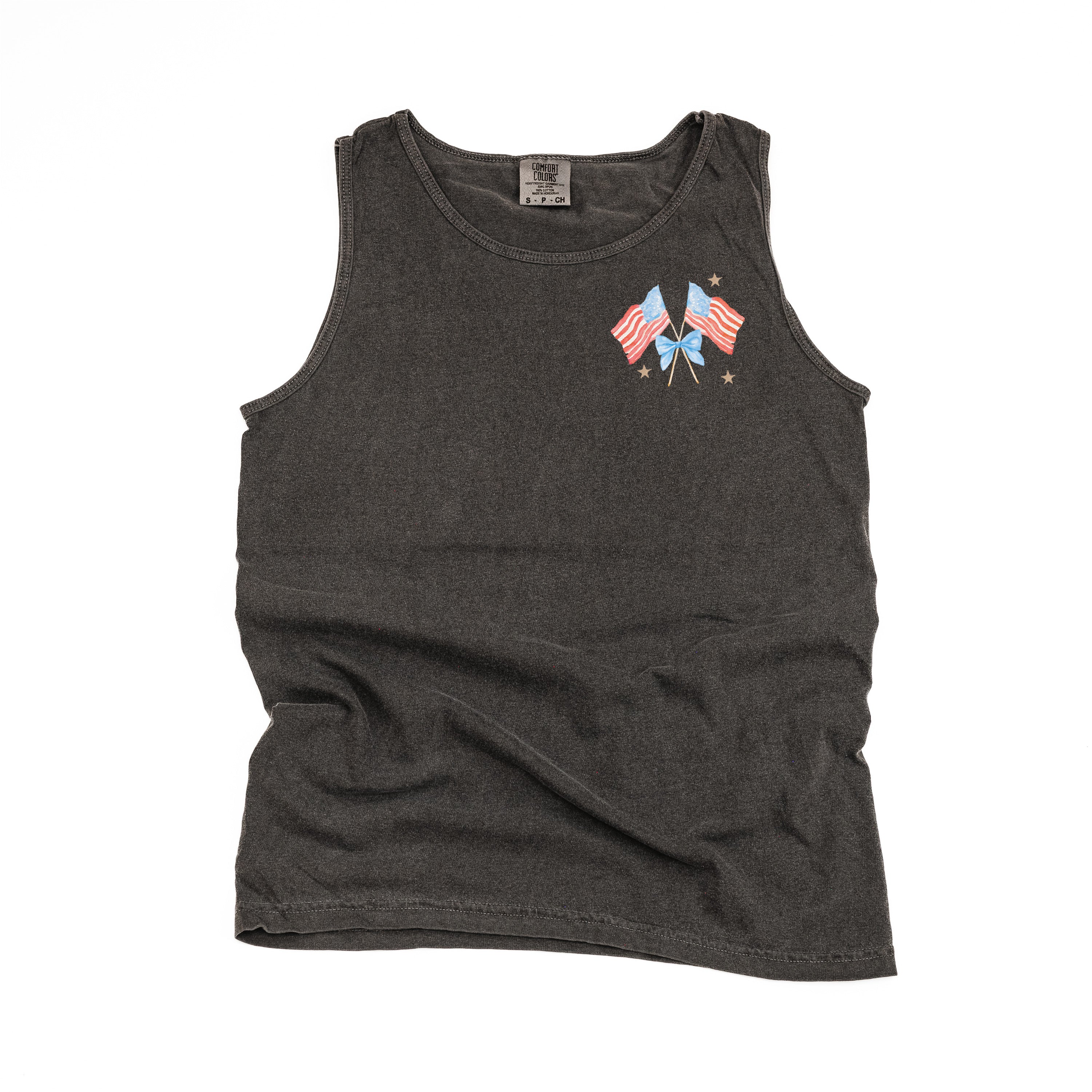 Watercolor Flags (pocket) - Comfort Colors TANK Little Mama Shirt Shop LLC