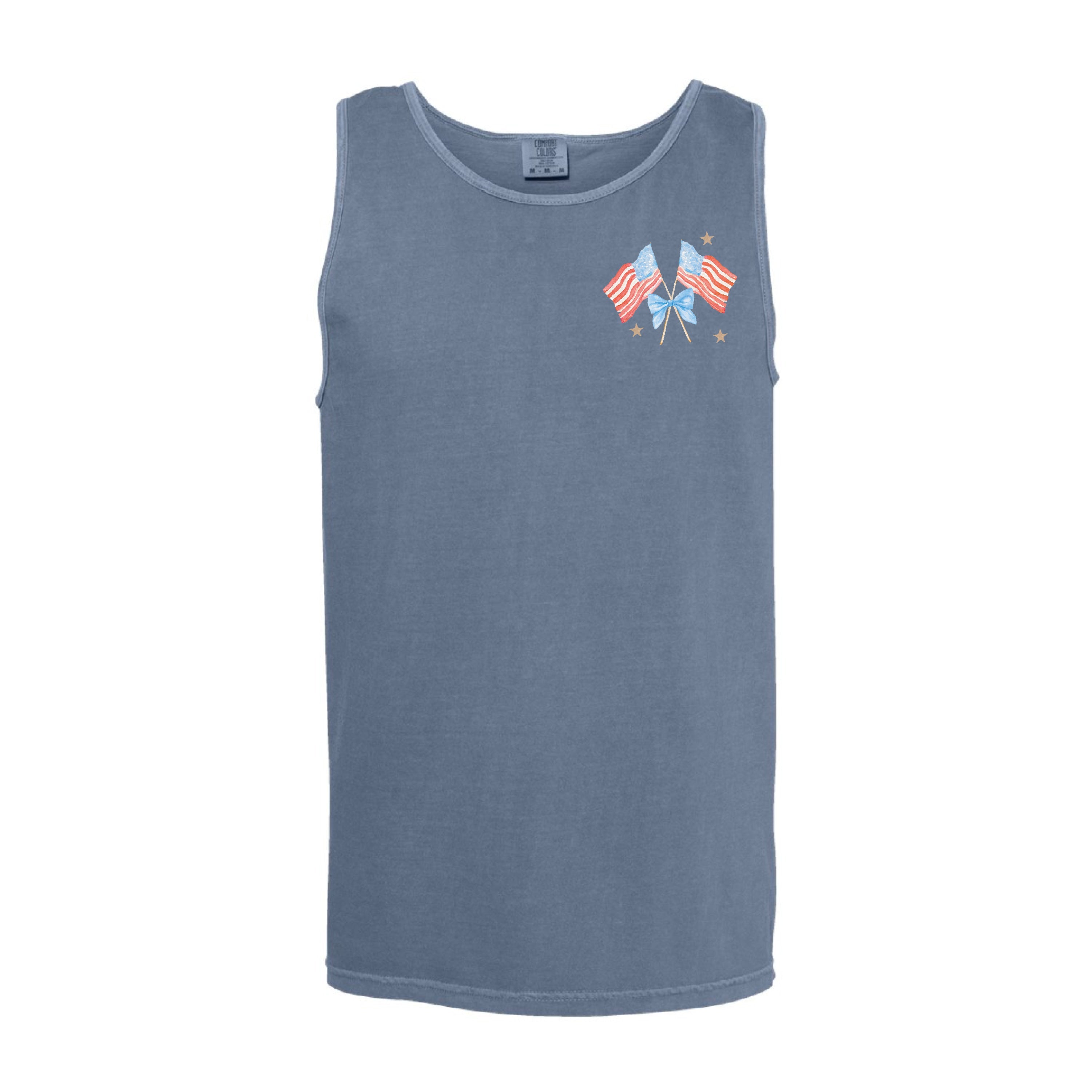 Watercolor Flags (pocket) - Comfort Colors TANK Little Mama Shirt Shop LLC