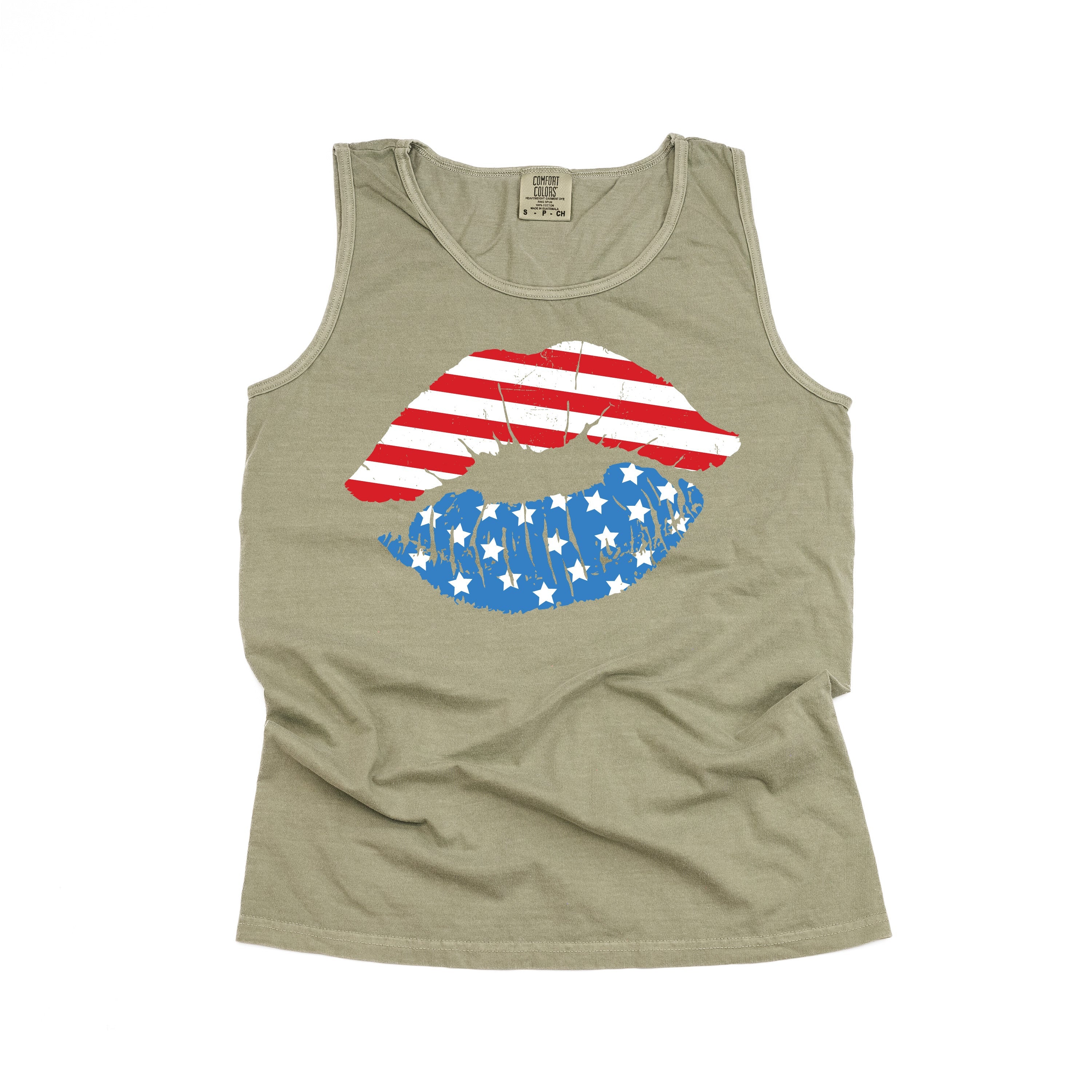 Patriotic Lips - Comfort Colors TANK Little Mama Shirt Shop LLC