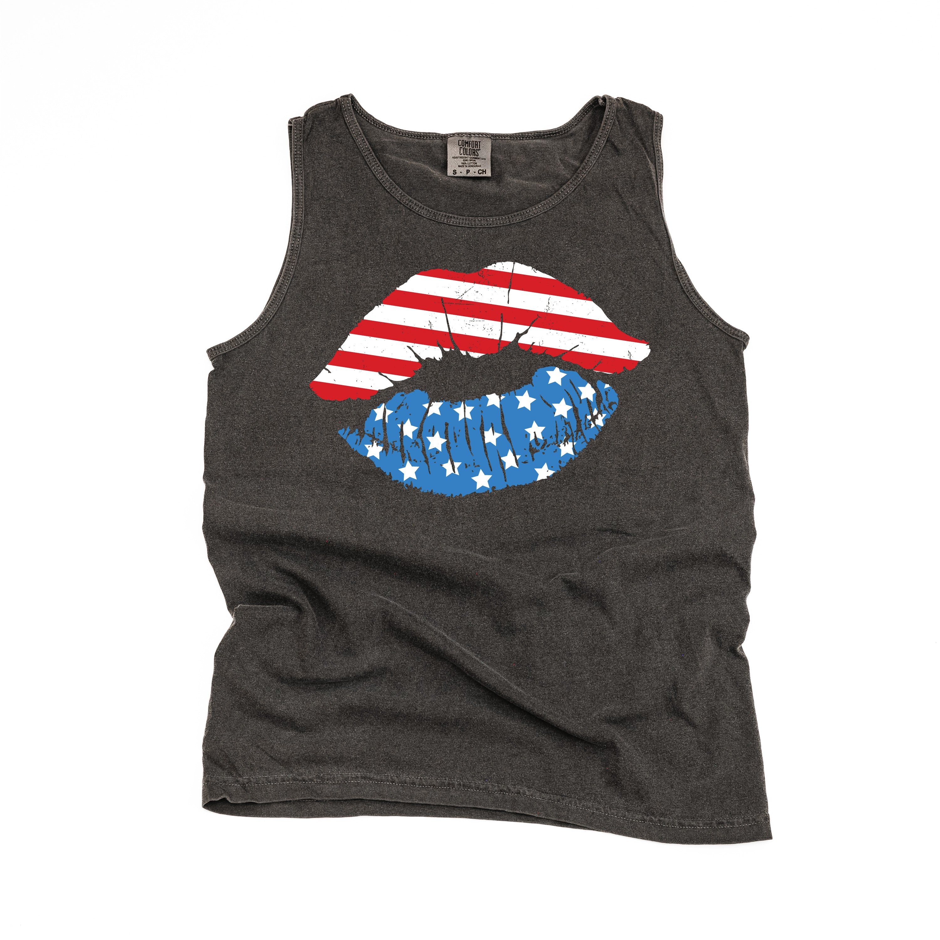 Patriotic Lips - Comfort Colors TANK Little Mama Shirt Shop LLC