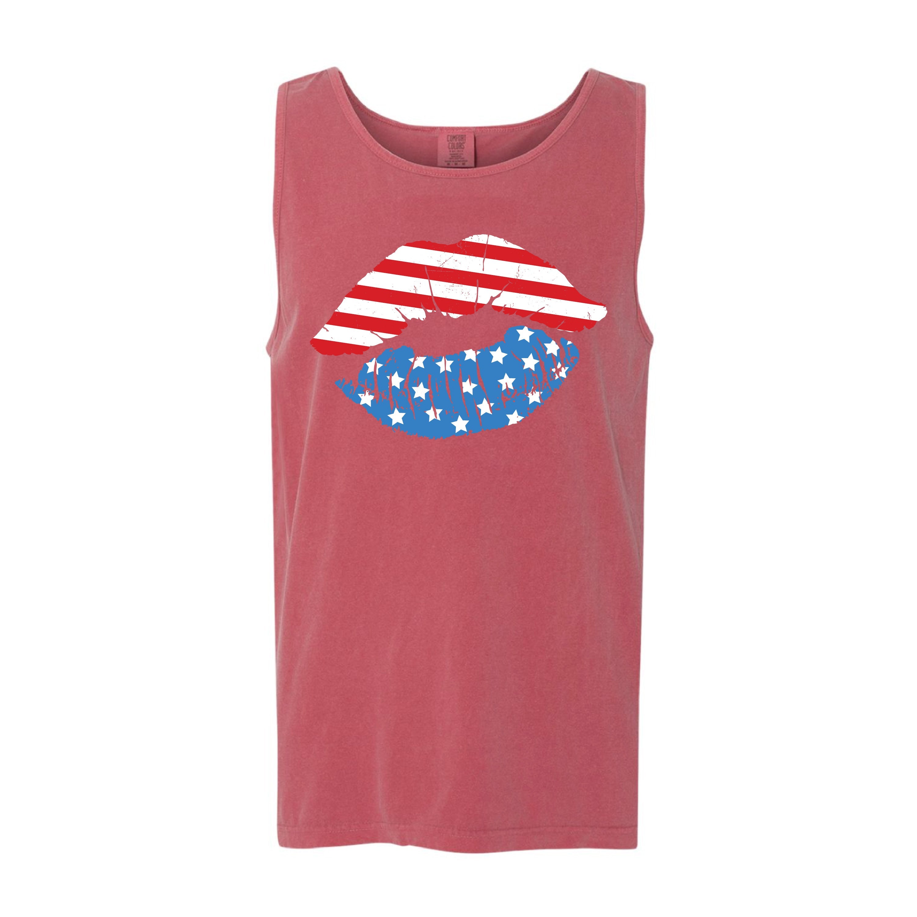 Patriotic Lips - Comfort Colors TANK Little Mama Shirt Shop LLC