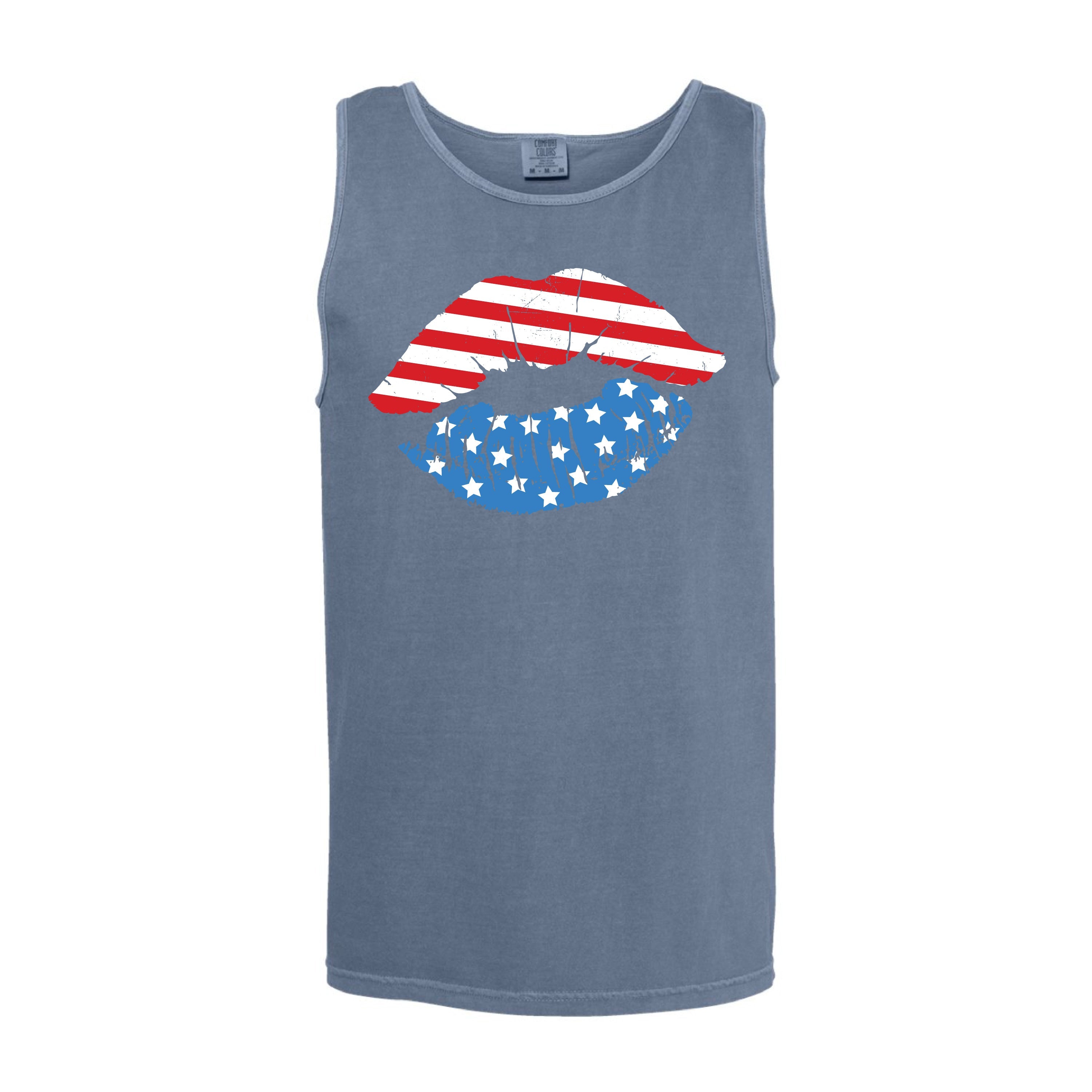 Patriotic Lips - Comfort Colors TANK Little Mama Shirt Shop LLC