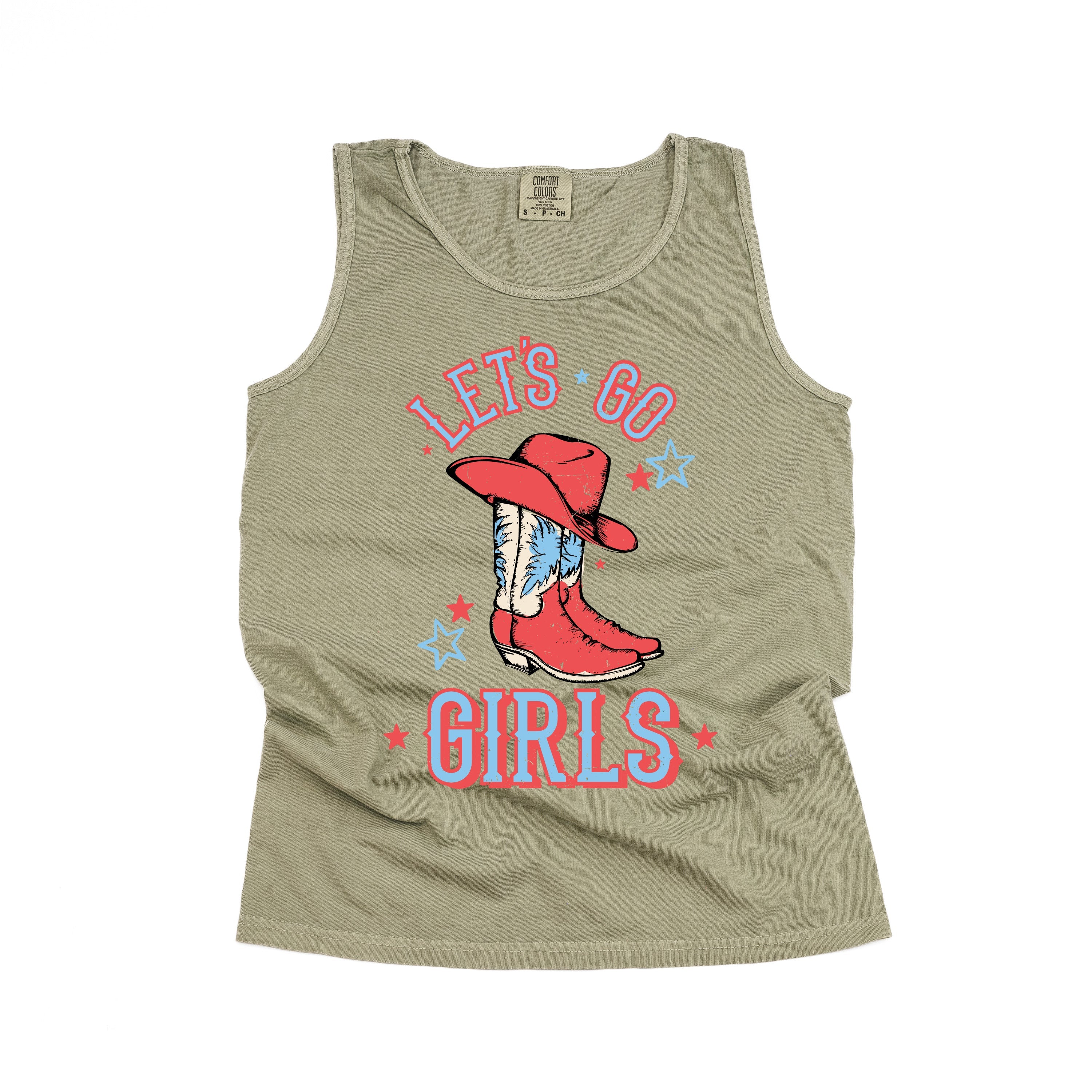 Patriotic Cowgirl - Let's Go Girls - Comfort Colors TANK Little Mama Shirt Shop LLC
