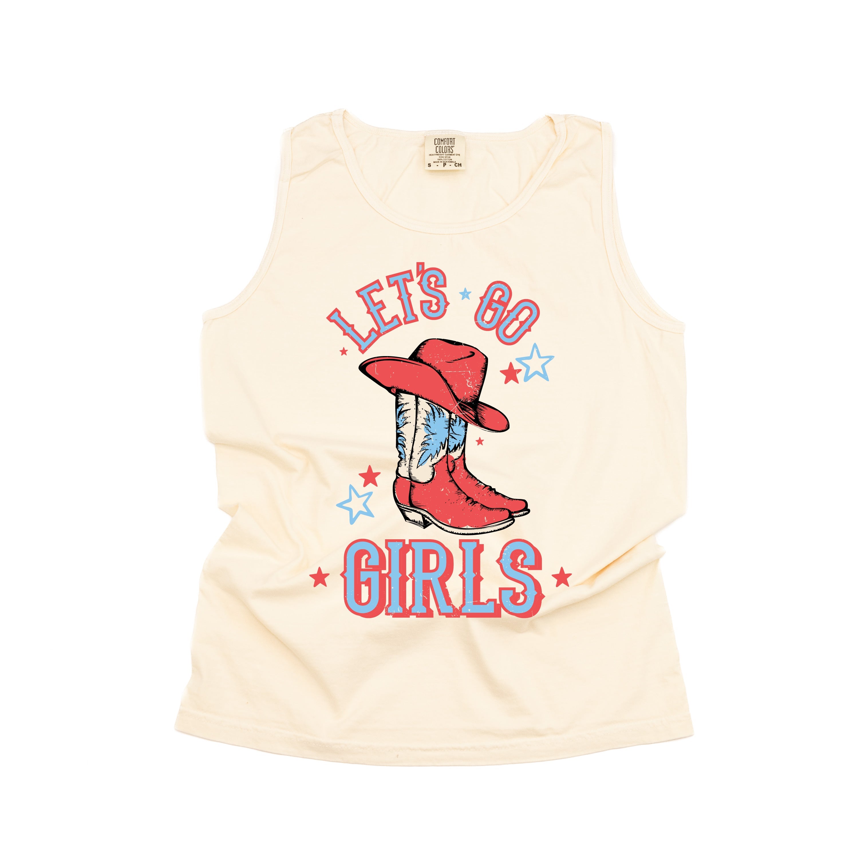 Patriotic Cowgirl - Let's Go Girls - Comfort Colors TANK Little Mama Shirt Shop LLC