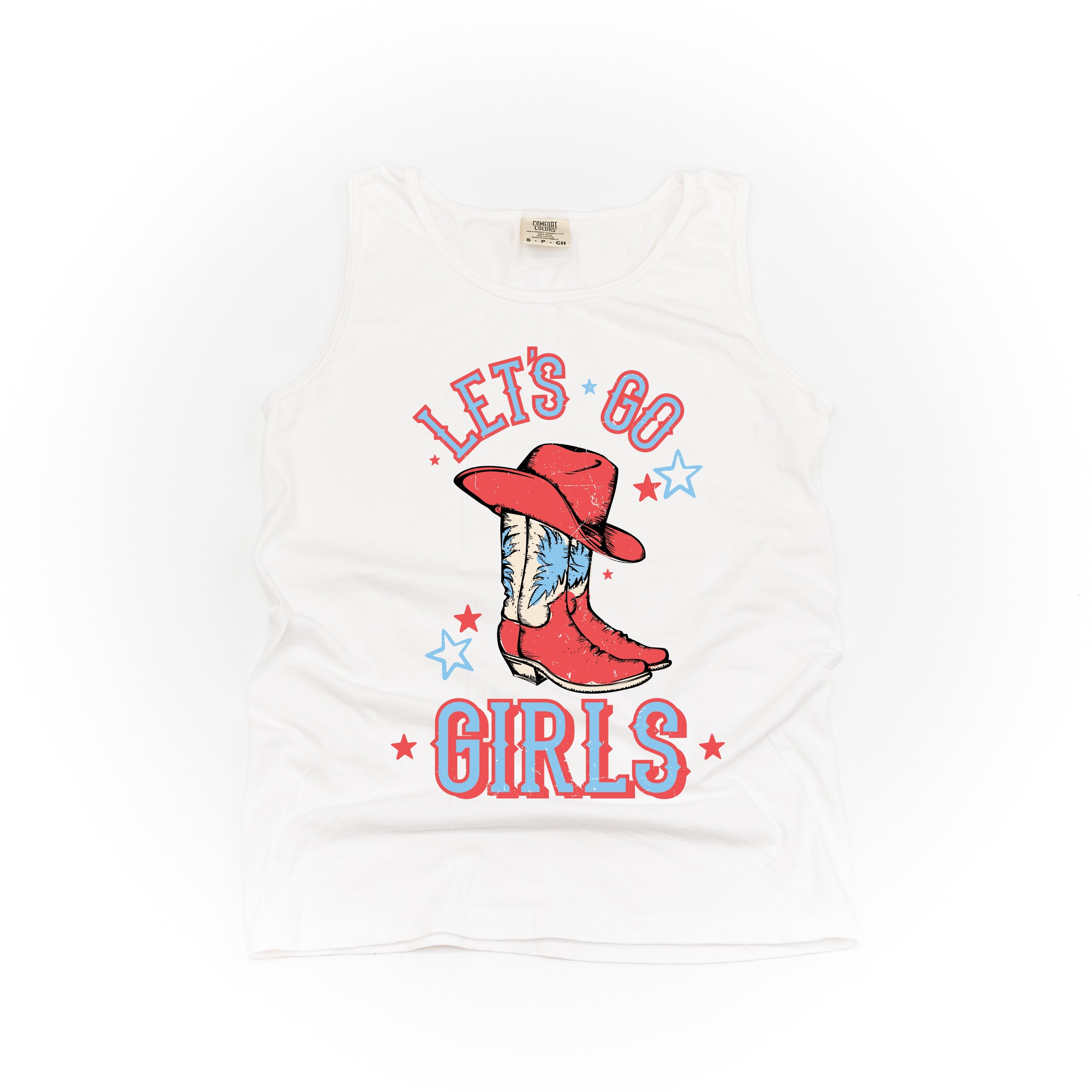 Patriotic Cowgirl - Let's Go Girls - Comfort Colors TANK Little Mama Shirt Shop LLC
