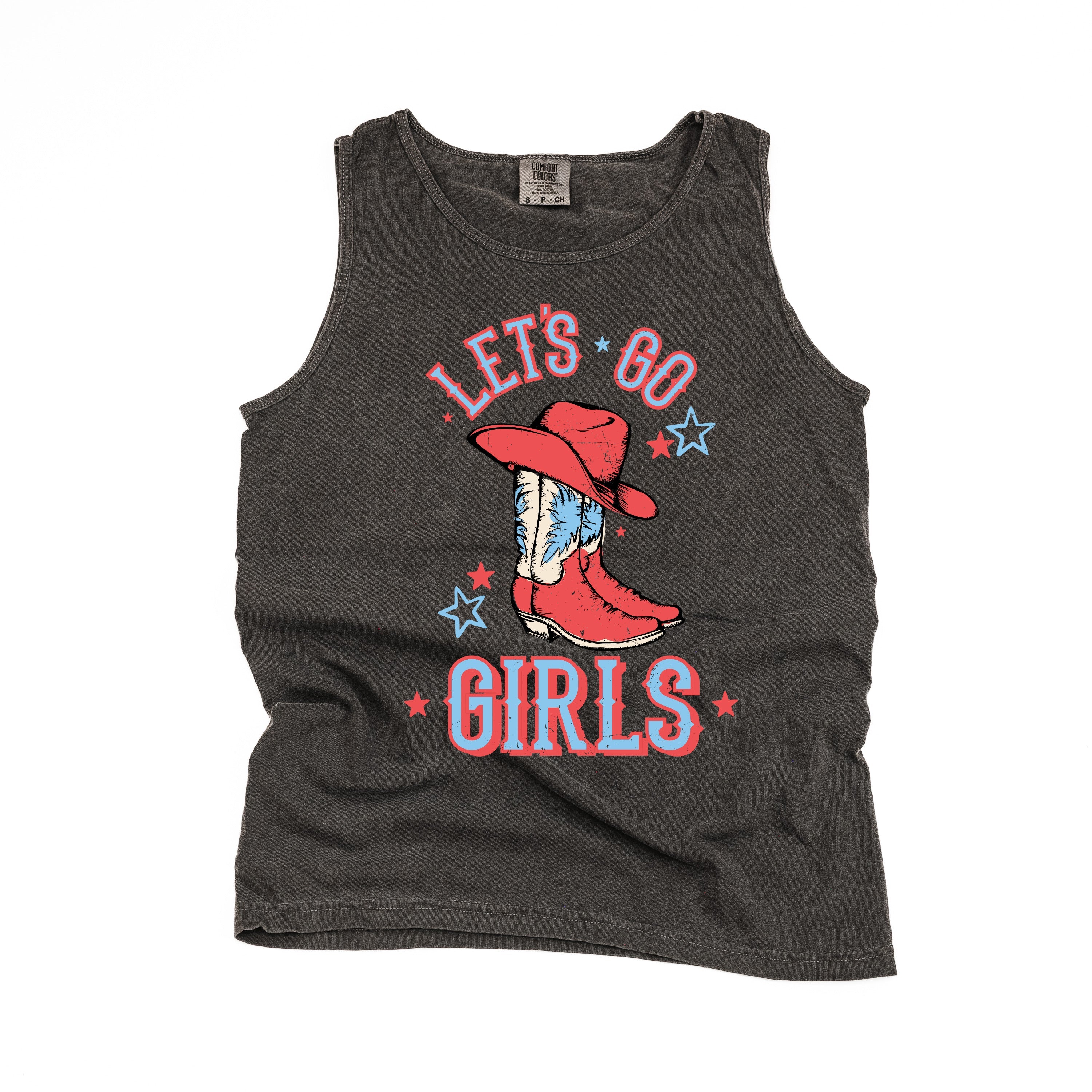 Patriotic Cowgirl - Let's Go Girls - Comfort Colors TANK Little Mama Shirt Shop LLC