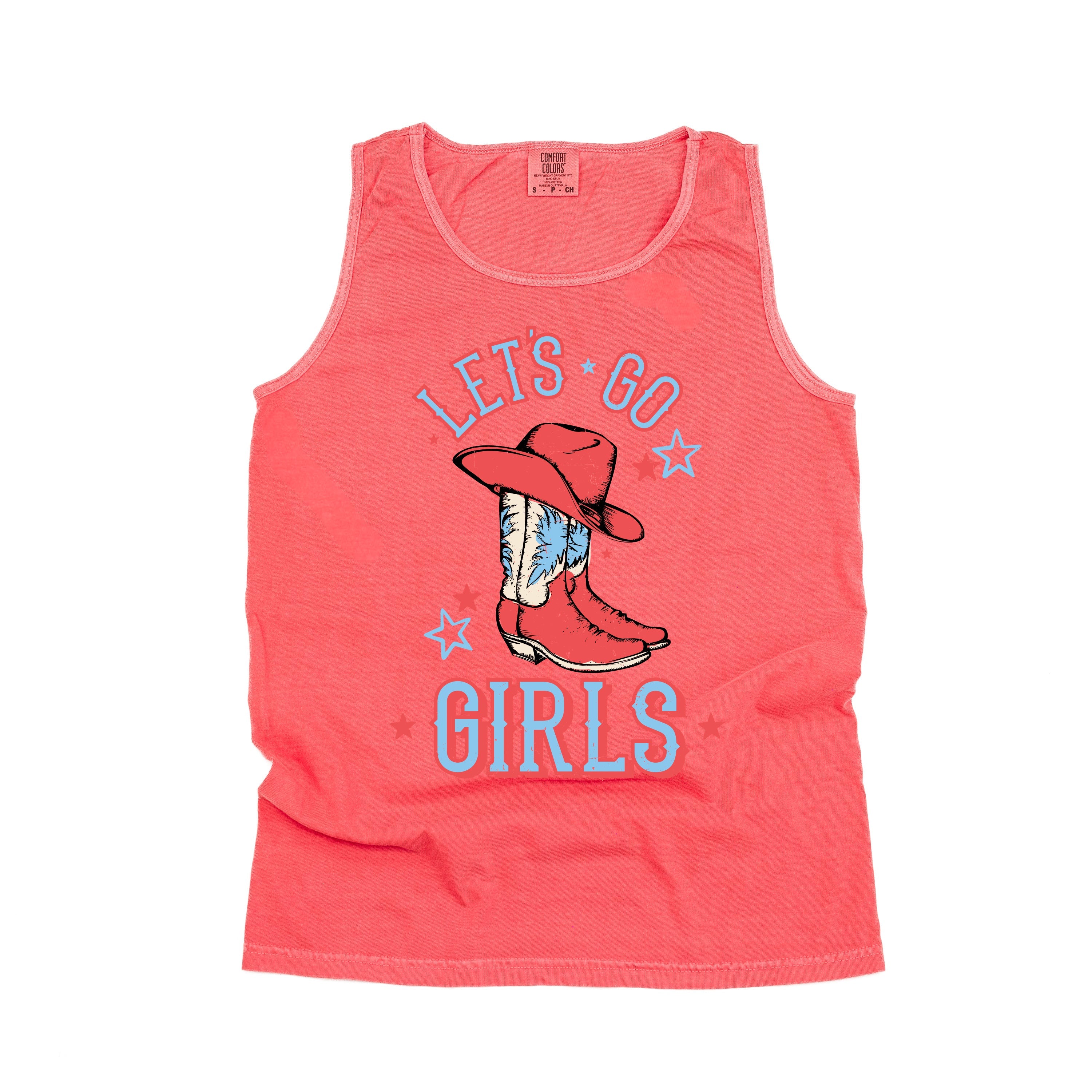 Patriotic Cowgirl - Let's Go Girls - Comfort Colors TANK Little Mama Shirt Shop LLC
