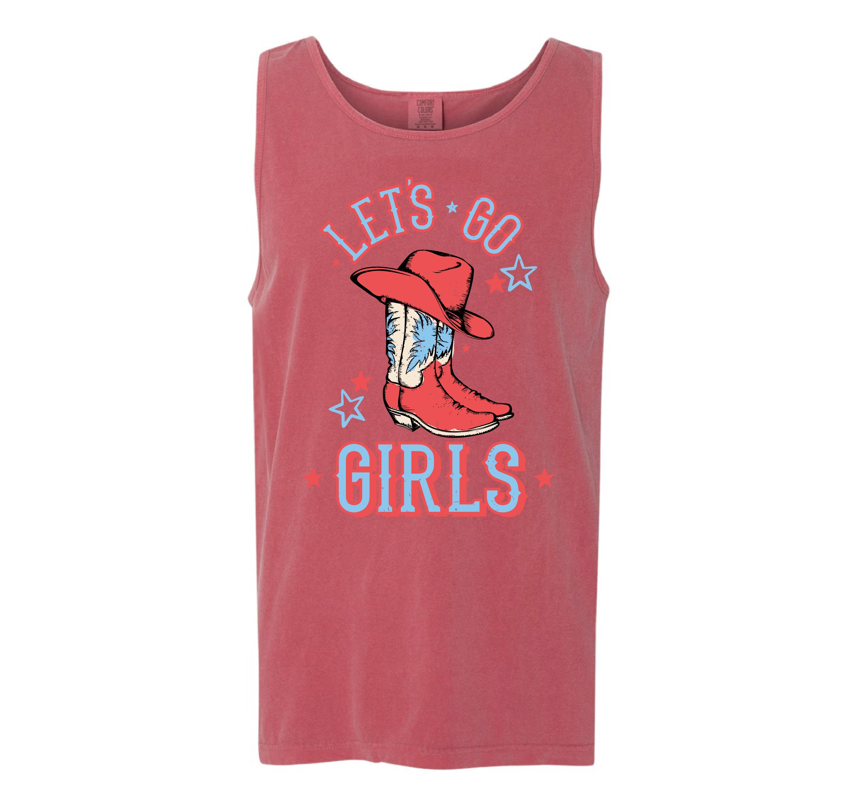 Patriotic Cowgirl - Let's Go Girls - Comfort Colors TANK Little Mama Shirt Shop LLC