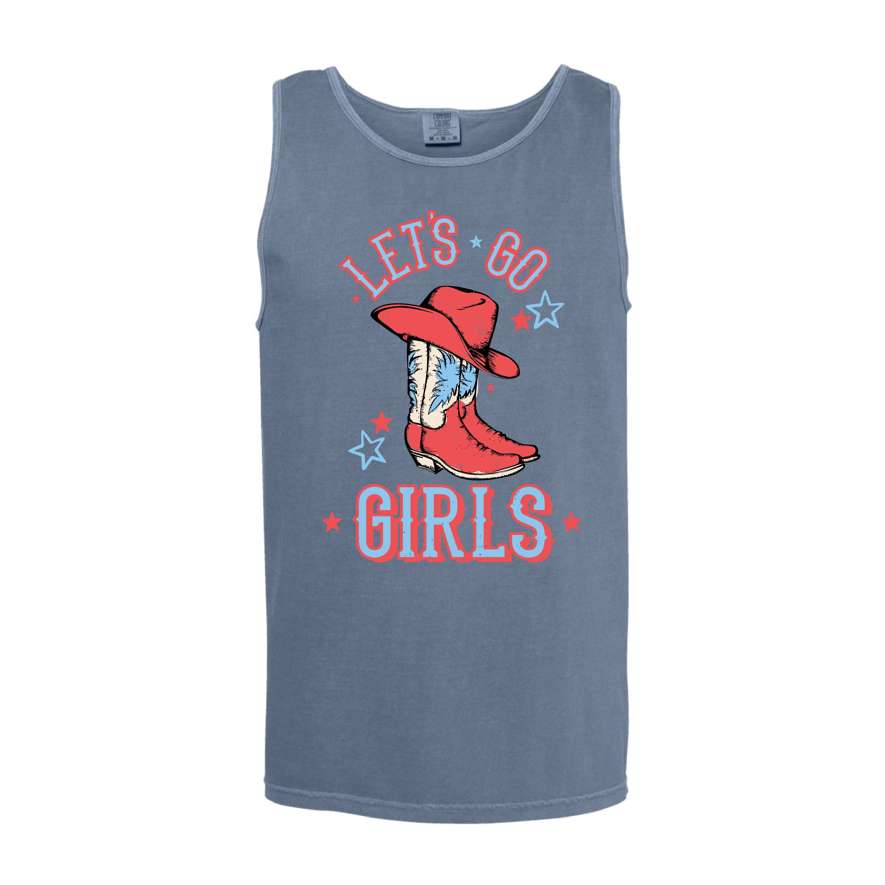 Patriotic Cowgirl - Let's Go Girls - Comfort Colors TANK Little Mama Shirt Shop LLC