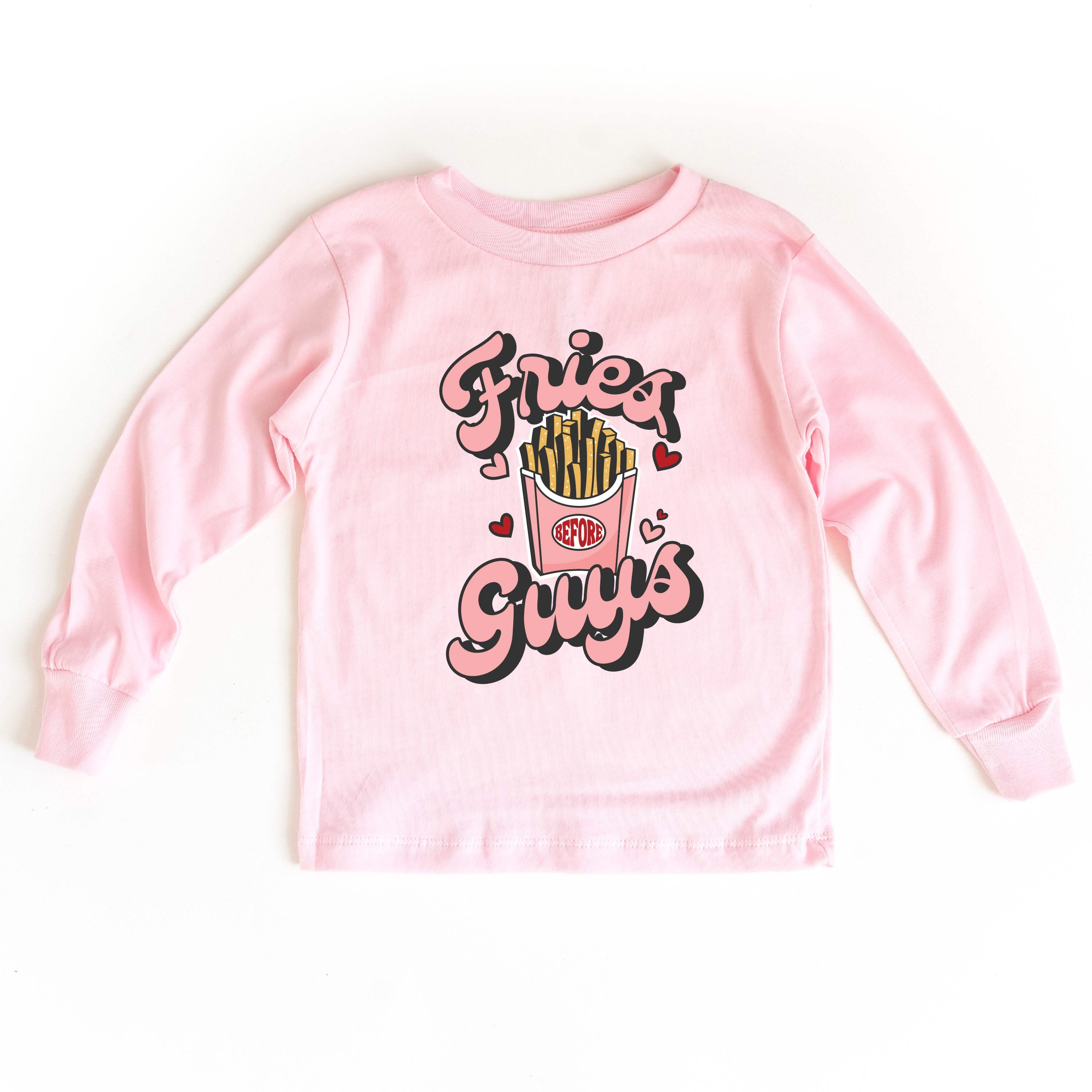 fries_before_guys_kids_long_sleeve_pink_tees_little_mama_shirt_shop
