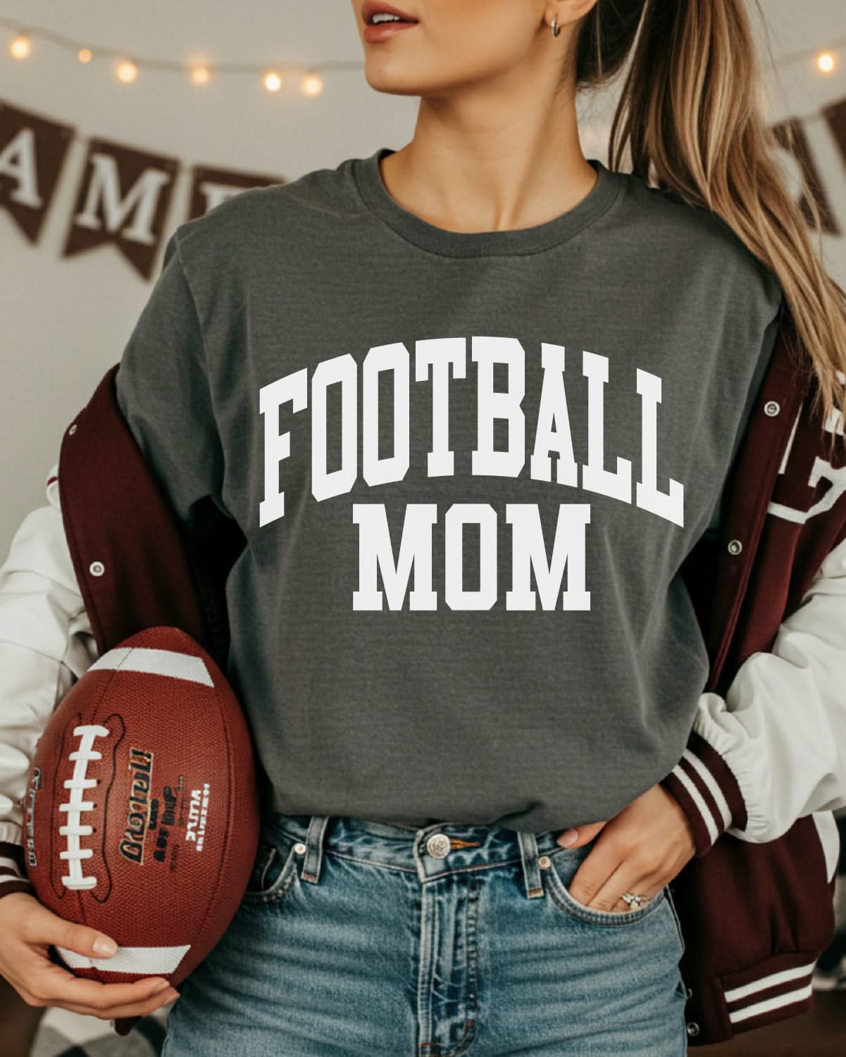 Varsity Style - FOOTBALL MOM - SHORT SLEEVE COMFORT COLORS TEE Little Mama Shirt Shop