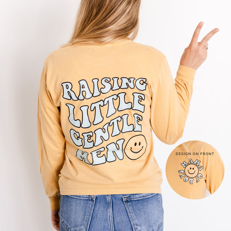 THE RETRO EDIT - Mama of Boys Smiley Pocket on Front w/ Raising Little Gentlemen (Plural) on Back - LONG SLEEVE COMFORT COLORS TEE