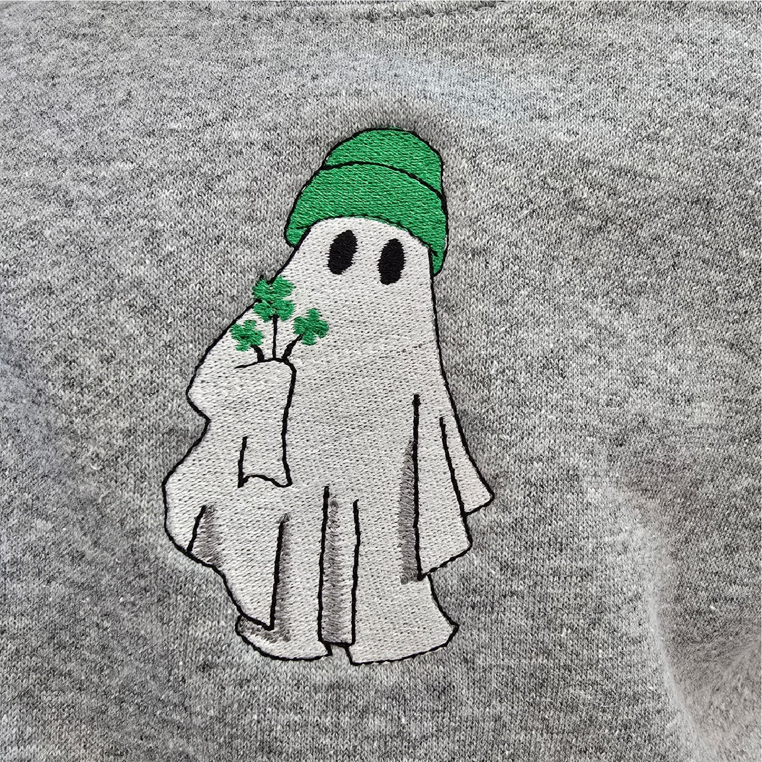Embroidered Child Sweater - Lucky Ghost w/ Shamrocks Little Mama Shirt Shop