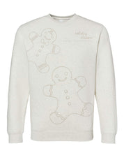 Adult fleece in natural with printed ginger bread family pattern, shown on flat lay – Little Mama Shirt Shop