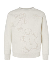 Child fleece in natural with printed ginger bread family pattern, shown on model – Little Mama Shirt Shop