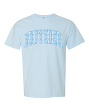 Choose Your Mom Name - Blue Gingham Print - Comfort Colors Tee Little Mama Shirt Shop LLC