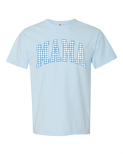 Choose Your Mom Name - Blue Gingham Print - Comfort Colors Tee Little Mama Shirt Shop LLC