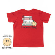 Go Away... Pocket Design on Front w/ I’m Reading. Full Design on Back - Child Tee Little Mama Shirt Shop