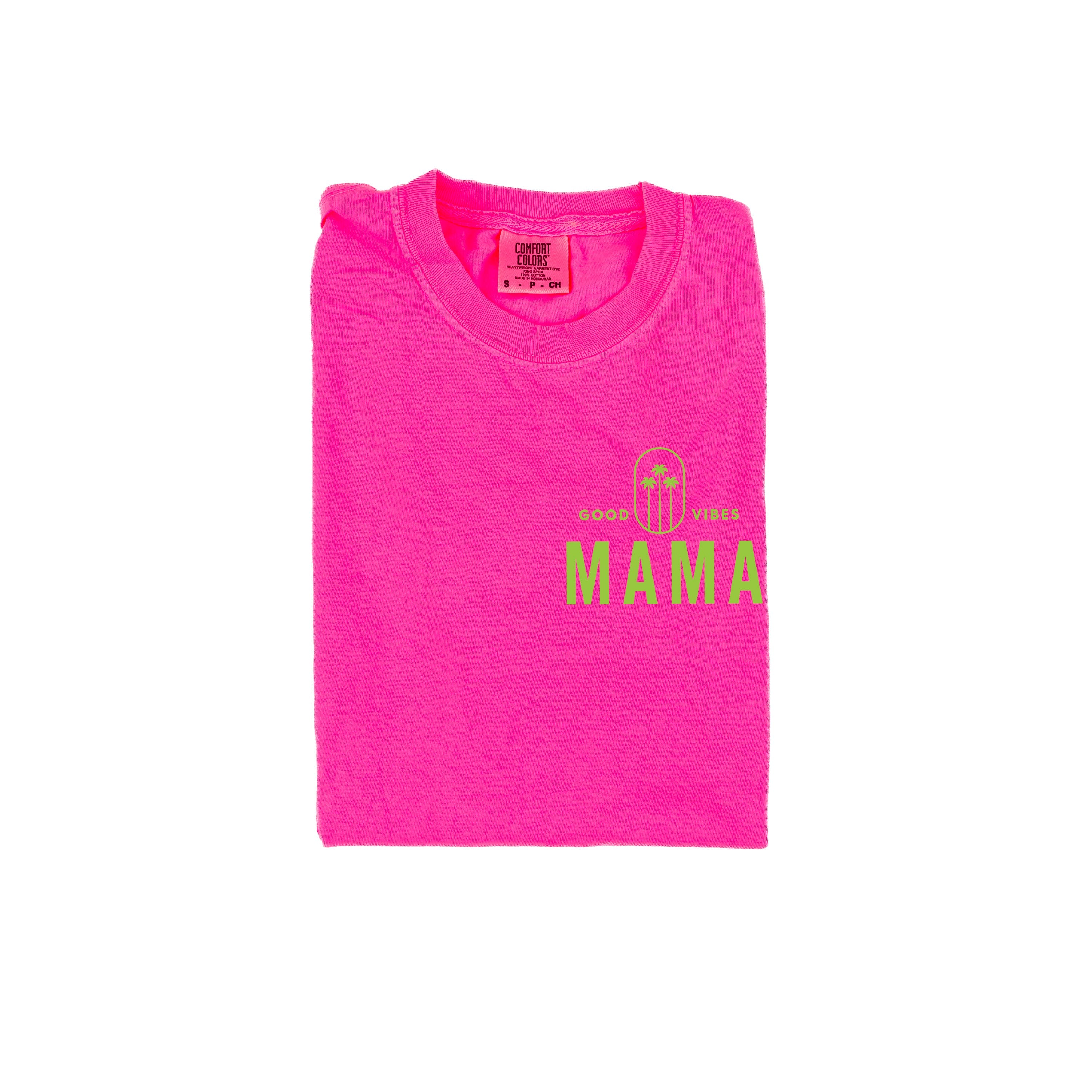 Good Vibes Mama & 3 Palm Trees (pf & b) - Comfort Colors Tee Little Mama Shirt Shop