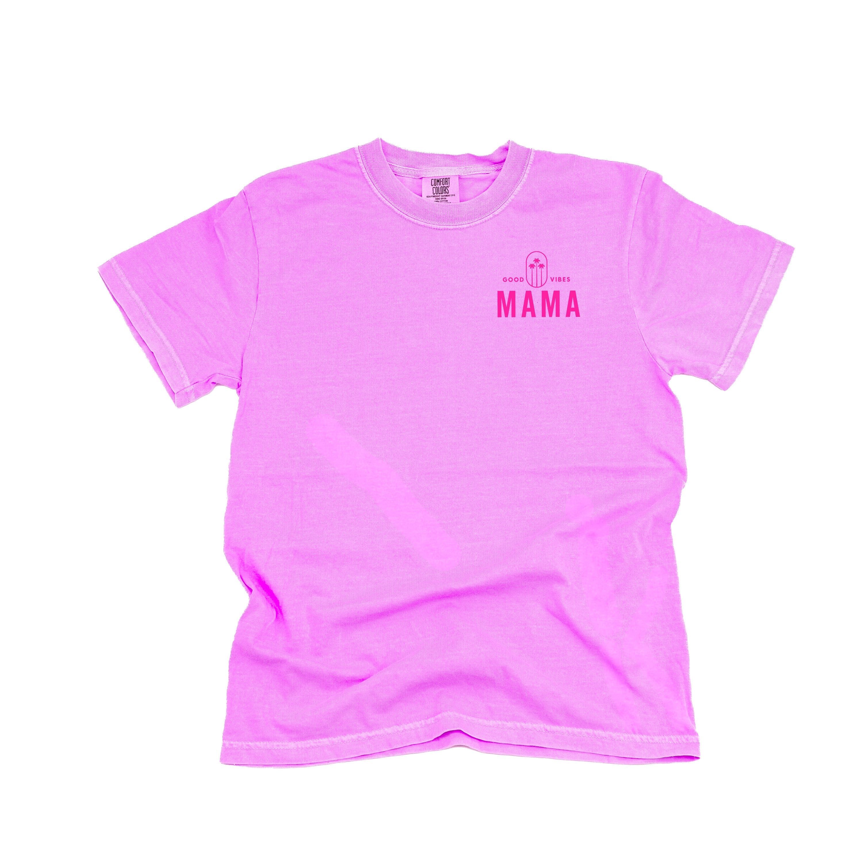 Good Vibes Mama & 3 Palm Trees (pf & b) - Comfort Colors Tee Little Mama Shirt Shop