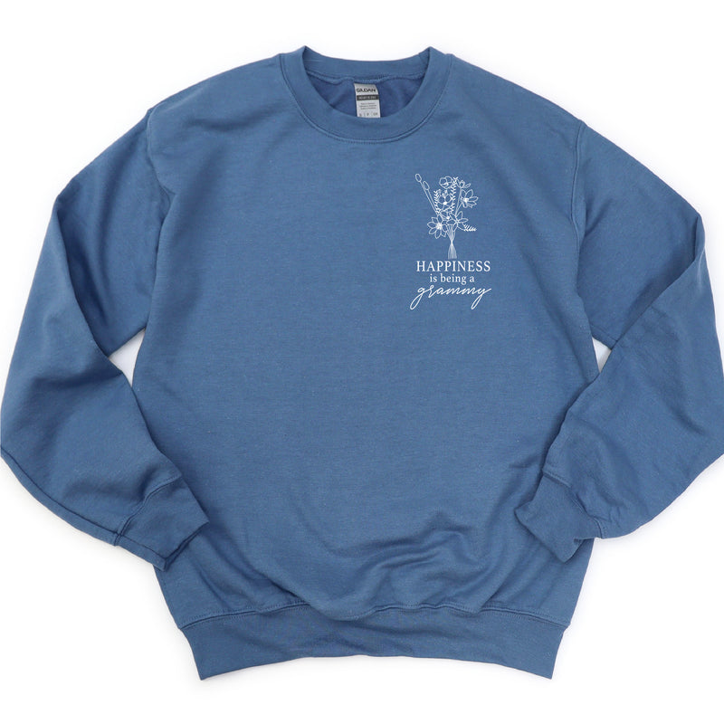 Bouquet Style - Happiness is Being a GRAMMY - BASIC FLEECE CREWNECK