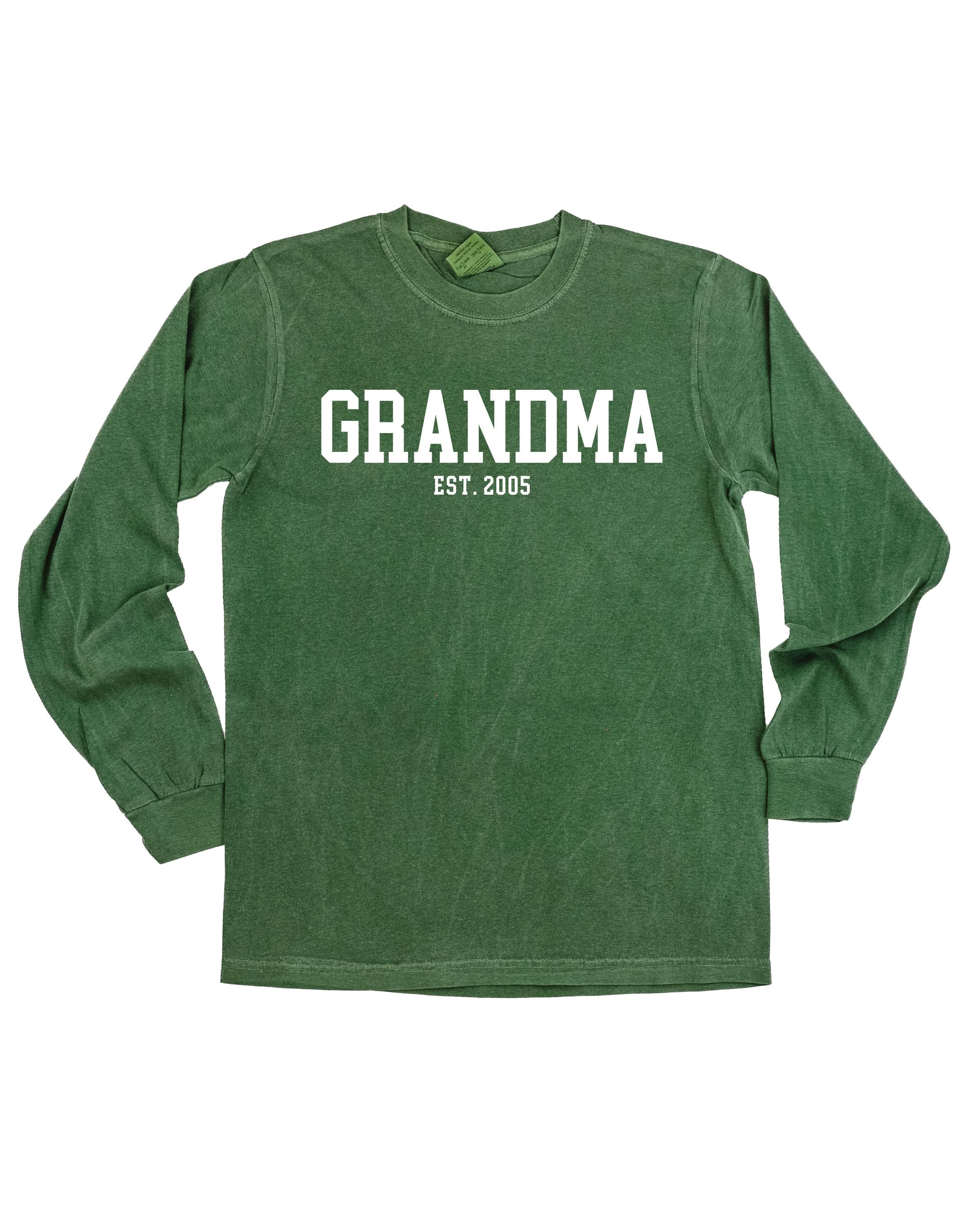 "(Choose Your Grandma Name) - Est. (Select Your Year)"  - Long Sleeve Comfort Colors Tee Little Mama Shirt Shop