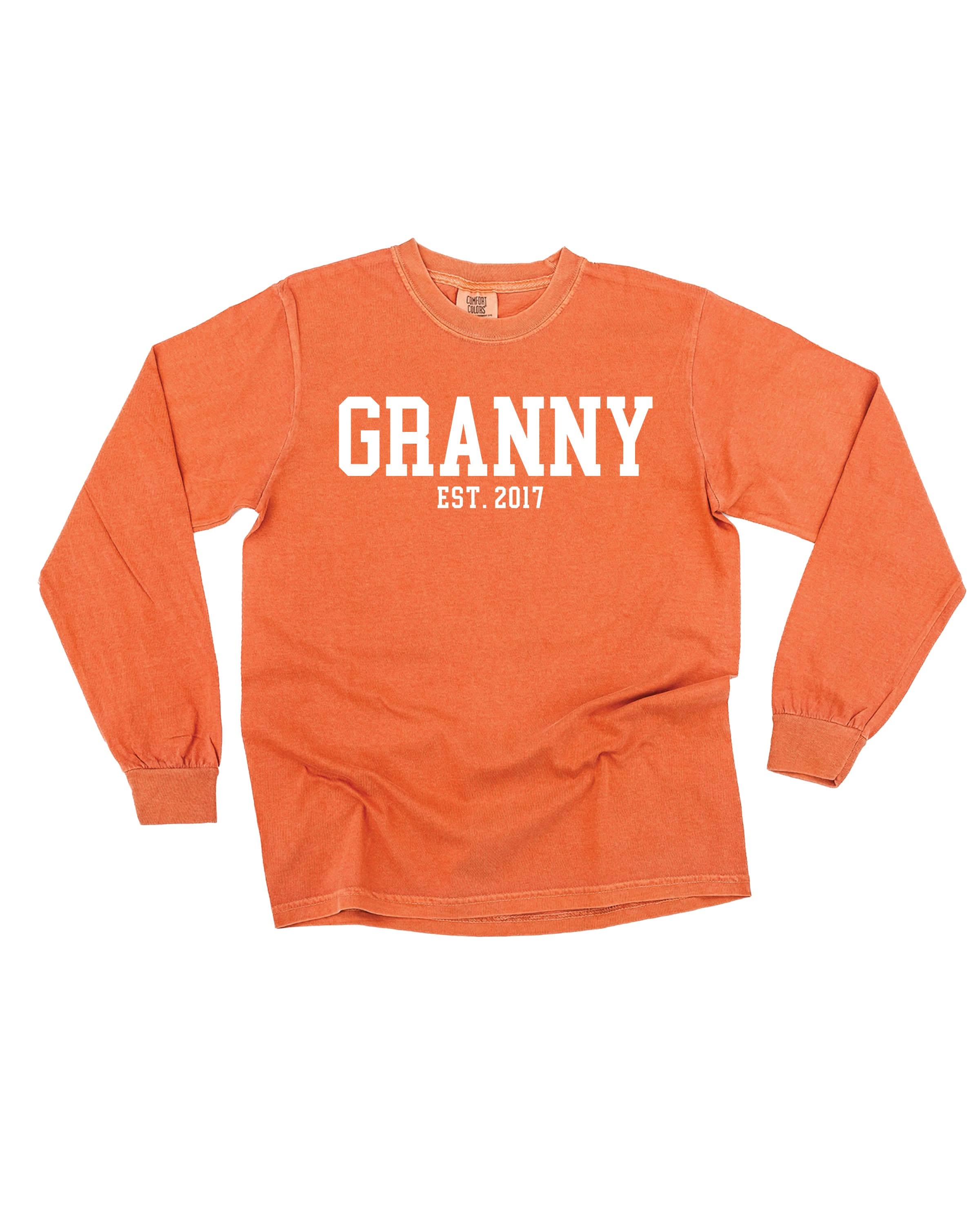 "(Choose Your Grandma Name) - Est. (Select Your Year)"  - Long Sleeve Comfort Colors Tee Little Mama Shirt Shop