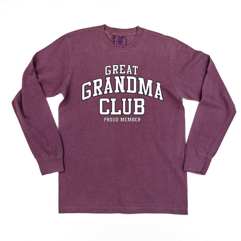 Varsity Style - GREAT GRANDMA Club - Proud Member - LONG SLEEVE COMFORT COLORS TEE