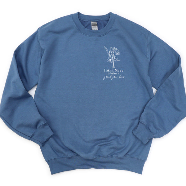 Bouquet Style - Happiness is Being a GREAT GRANDMA - BASIC FLEECE CREWNECK