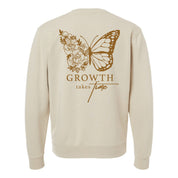 Embroidered/Printed PIGMENT Crewneck (pf&b) - Floral Butterfly / Growth Takes Time Little Mama Shirt Shop LLC