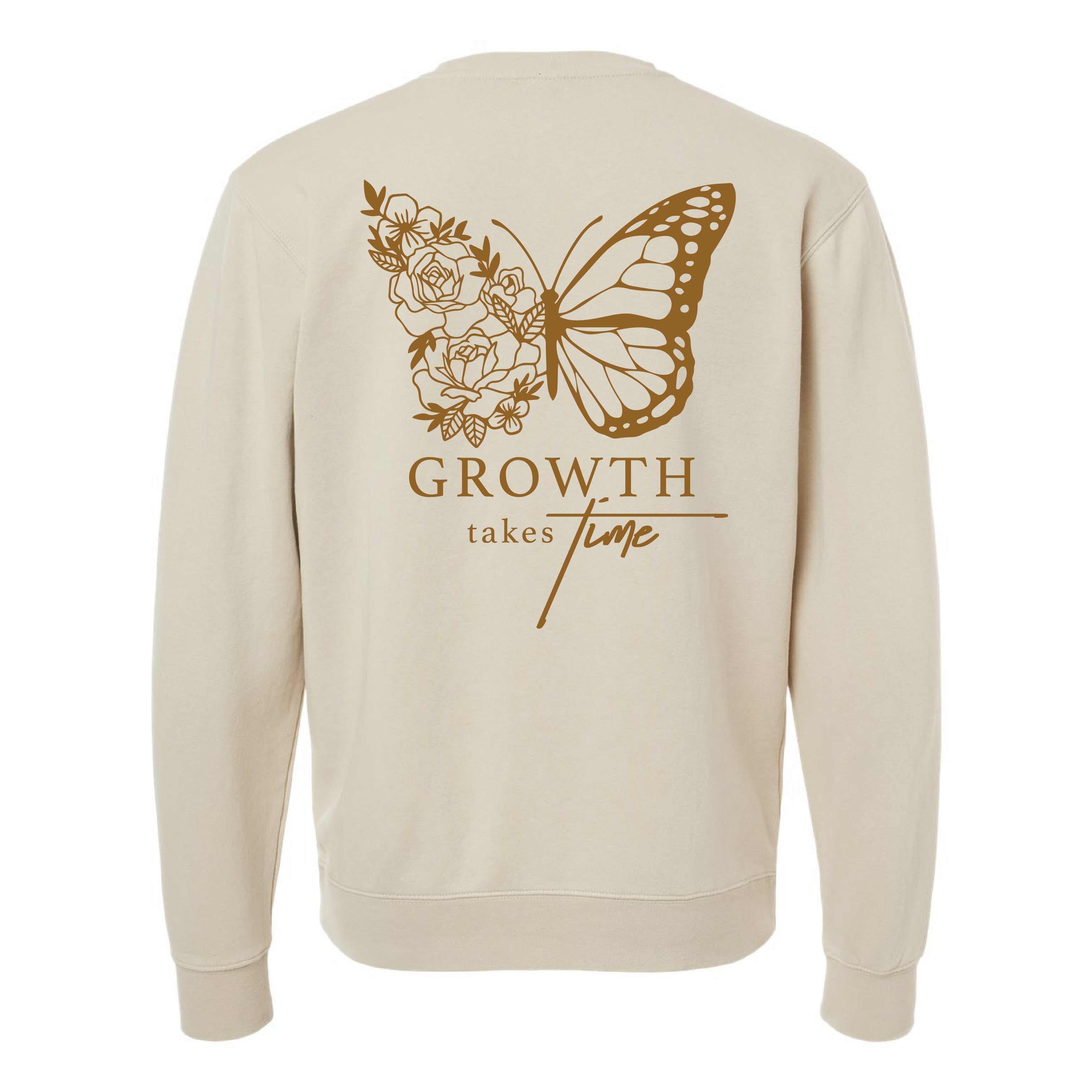 Embroidered/Printed PIGMENT Crewneck (pf&b) - Floral Butterfly / Growth Takes Time Little Mama Shirt Shop LLC