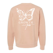 Embroidered/Printed PIGMENT Crewneck (pf&b) - Floral Butterfly / Growth Takes Time Little Mama Shirt Shop LLC
