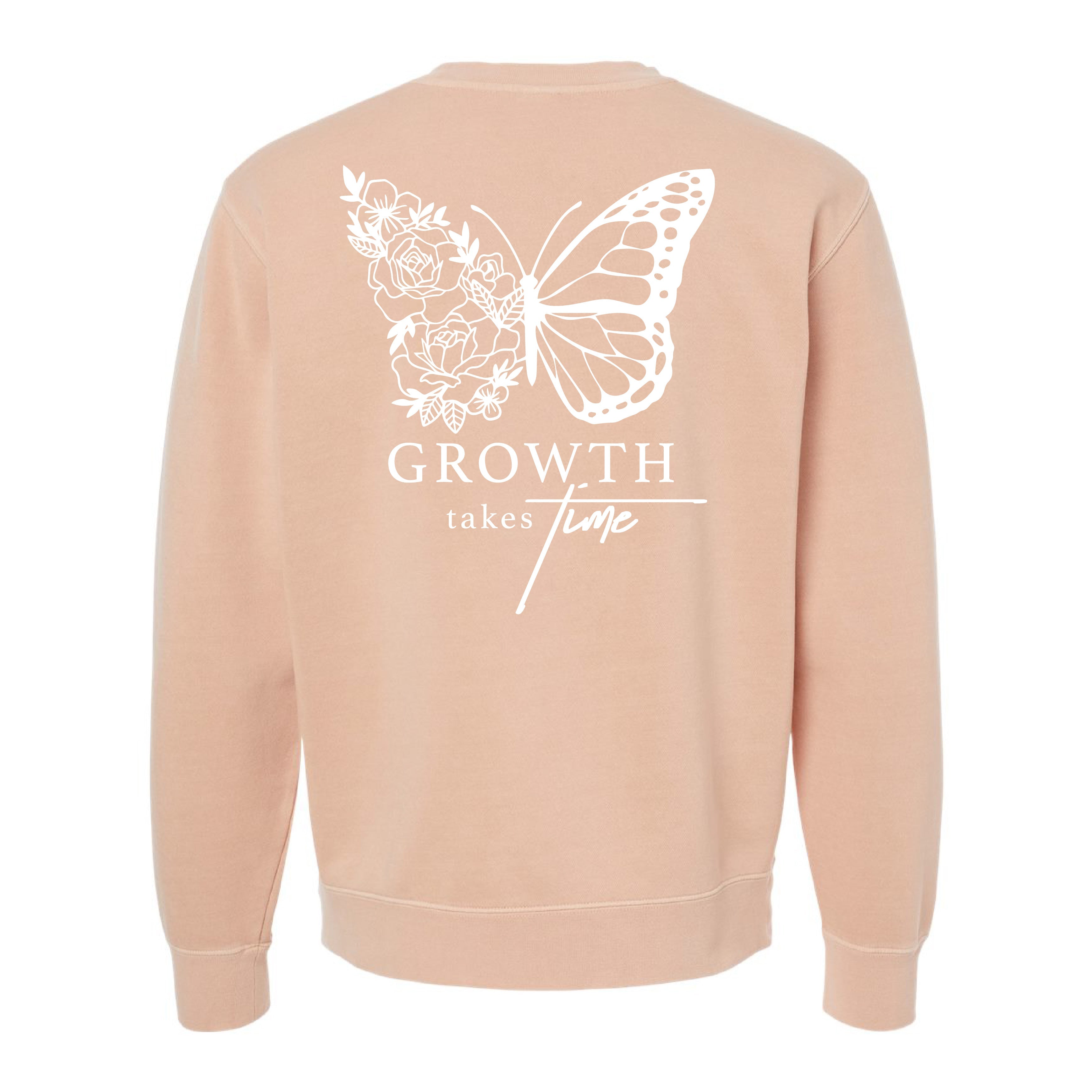 Embroidered/Printed PIGMENT Crewneck (pf&b) - Floral Butterfly / Growth Takes Time Little Mama Shirt Shop LLC