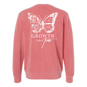 Embroidered/Printed PIGMENT Crewneck (pf&b) - Floral Butterfly / Growth Takes Time Little Mama Shirt Shop LLC