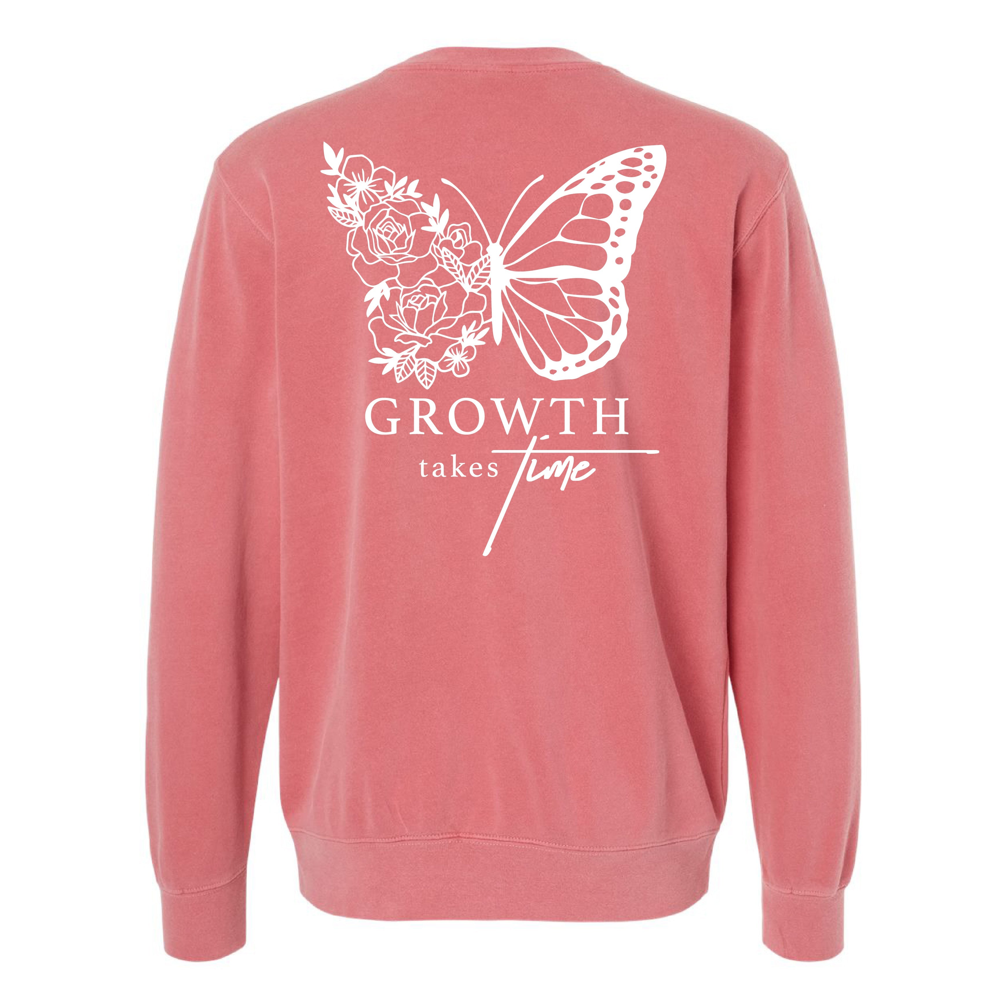 Embroidered/Printed PIGMENT Crewneck (pf&b) - Floral Butterfly / Growth Takes Time Little Mama Shirt Shop LLC