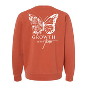 Embroidered/Printed PIGMENT Crewneck (pf&b) - Floral Butterfly / Growth Takes Time Little Mama Shirt Shop LLC