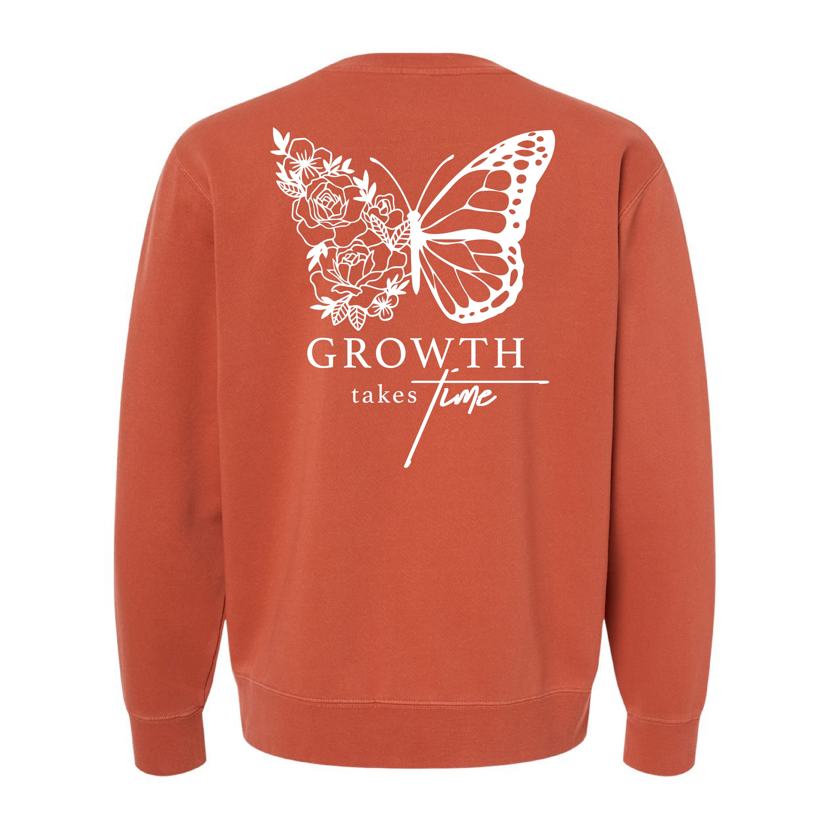 Embroidered/Printed PIGMENT Crewneck (pf&b) - Floral Butterfly / Growth Takes Time Little Mama Shirt Shop LLC