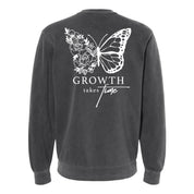 Embroidered/Printed PIGMENT Crewneck (pf&b) - Floral Butterfly / Growth Takes Time Little Mama Shirt Shop LLC