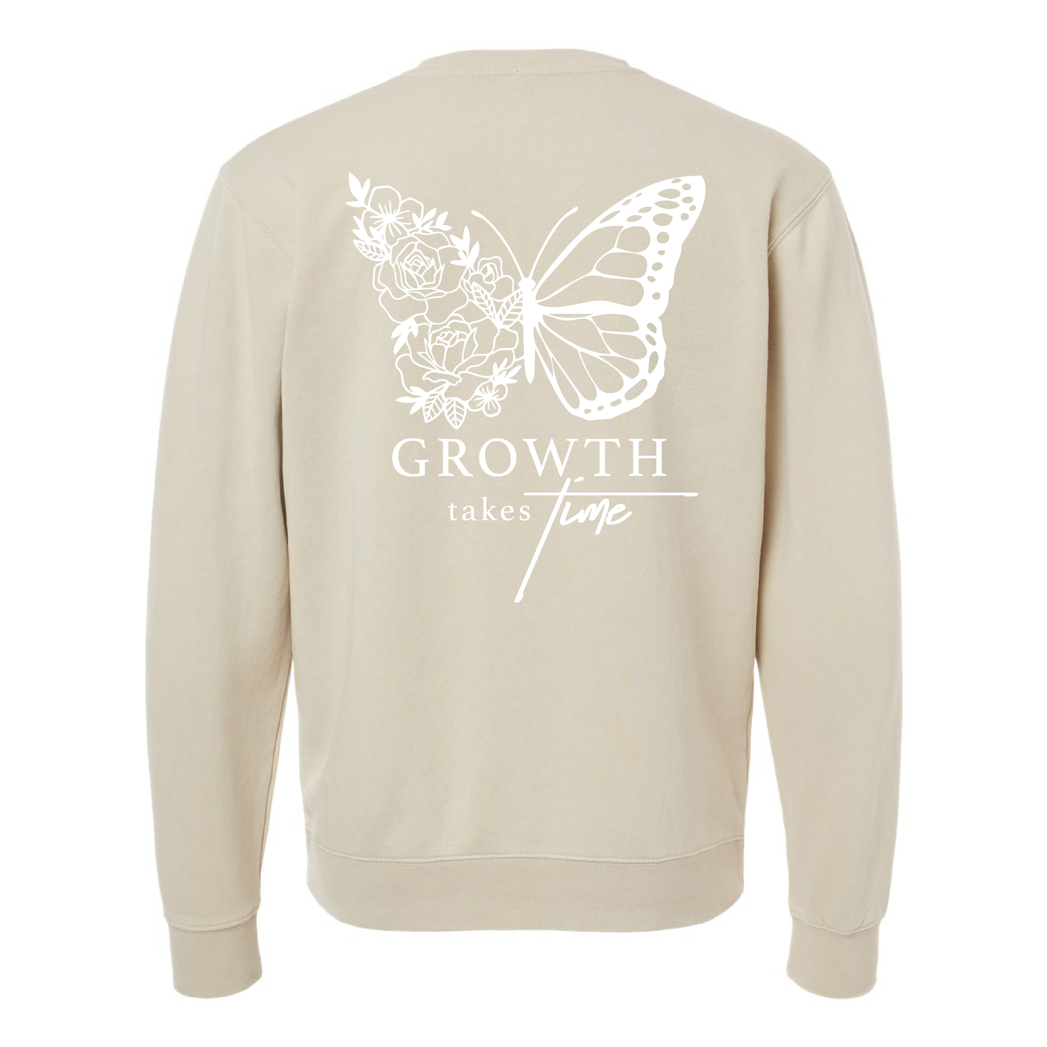 Embroidered/Printed PIGMENT Crewneck (pf&b) - Floral Butterfly / Growth Takes Time Little Mama Shirt Shop LLC