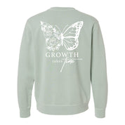 Embroidered/Printed PIGMENT Crewneck (pf&b) - Floral Butterfly / Growth Takes Time Little Mama Shirt Shop LLC