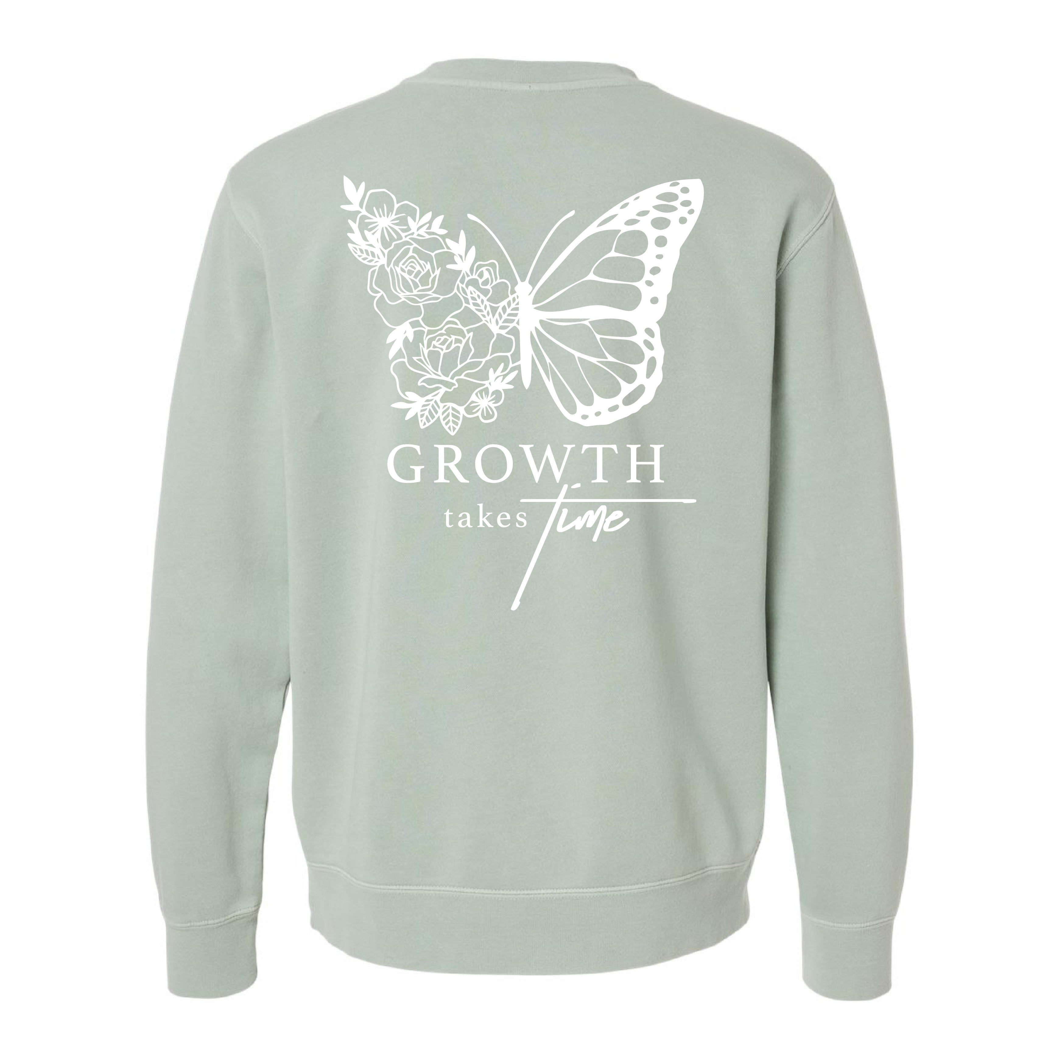 Embroidered/Printed PIGMENT Crewneck (pf&b) - Floral Butterfly / Growth Takes Time Little Mama Shirt Shop LLC
