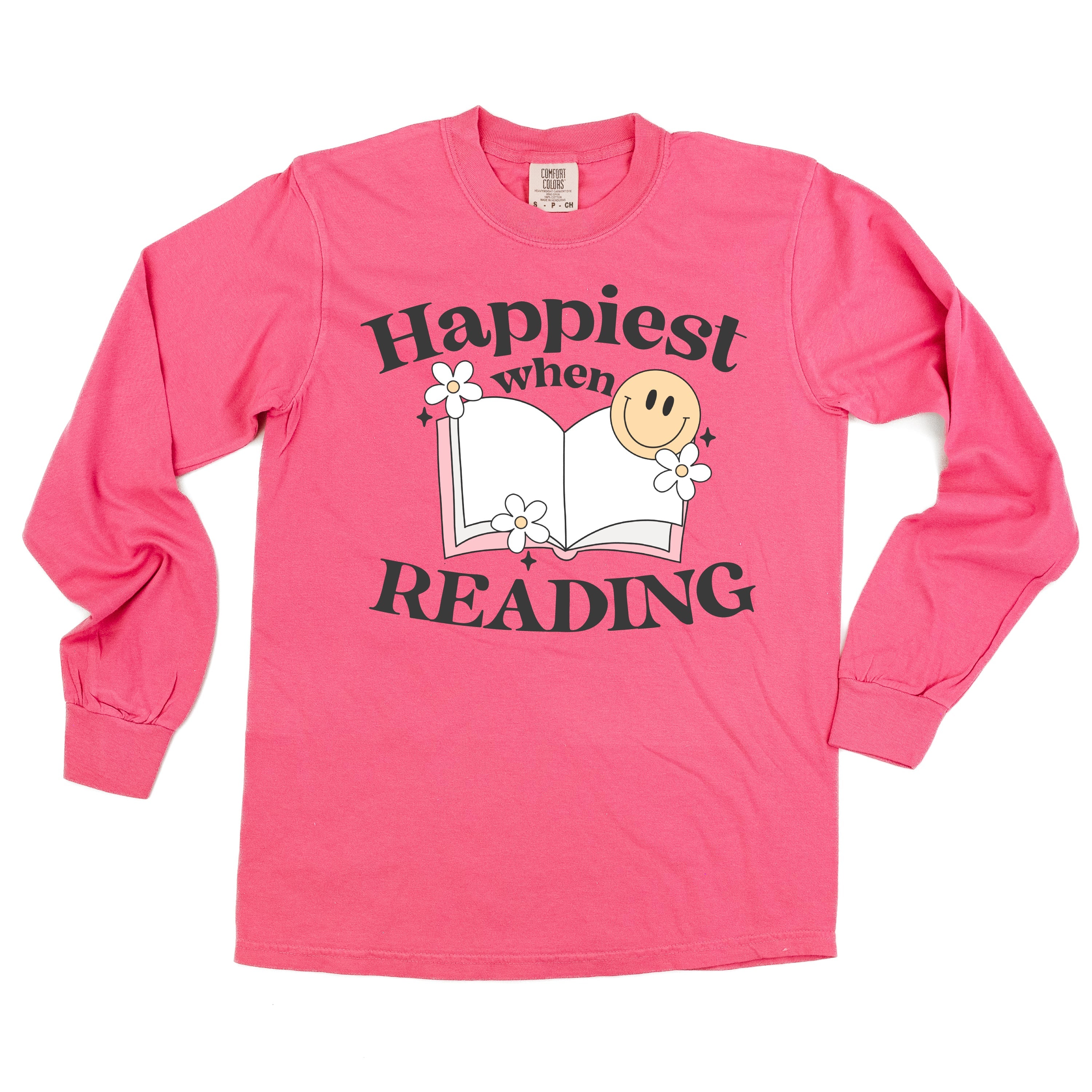 Happiest When Reading - Long Sleeve Comfort Colors Tee Little Mama Shirt Shop