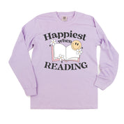 Happiest When Reading - Long Sleeve Comfort Colors Tee Little Mama Shirt Shop