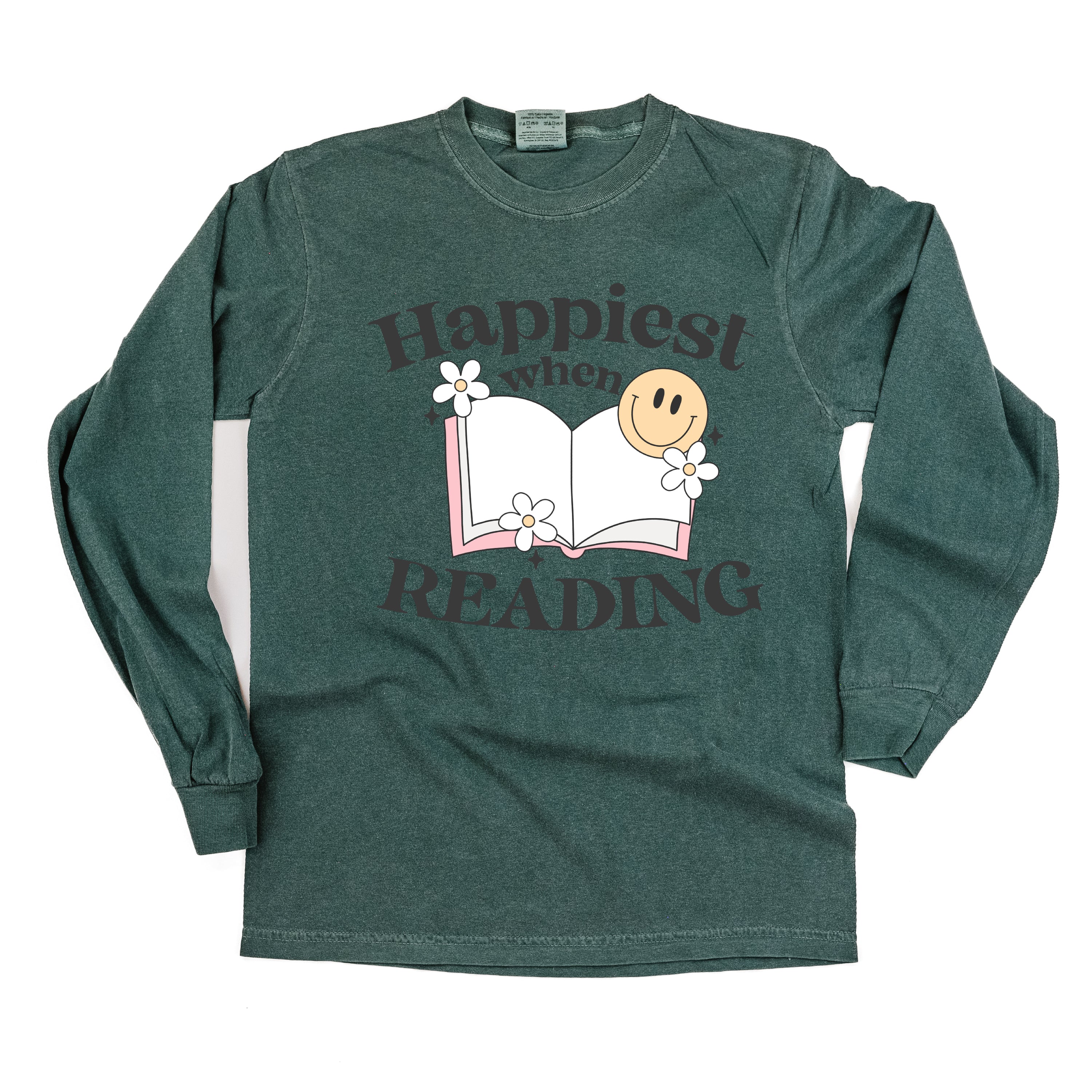 Happiest When Reading - Long Sleeve Comfort Colors Tee Little Mama Shirt Shop