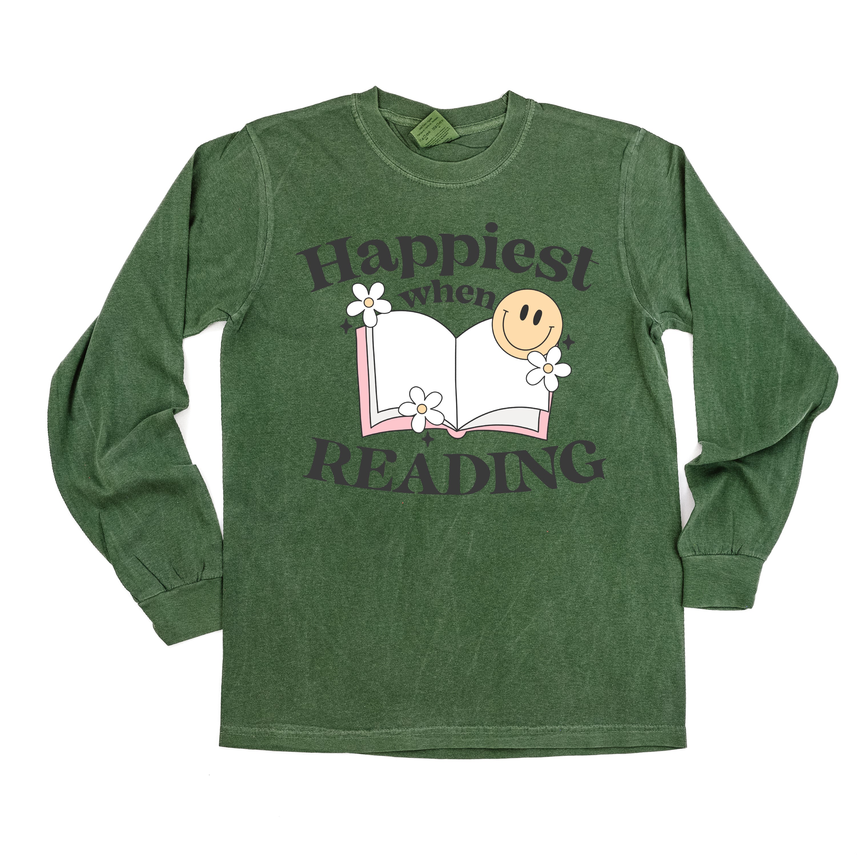 Happiest When Reading - Long Sleeve Comfort Colors Tee Little Mama Shirt Shop