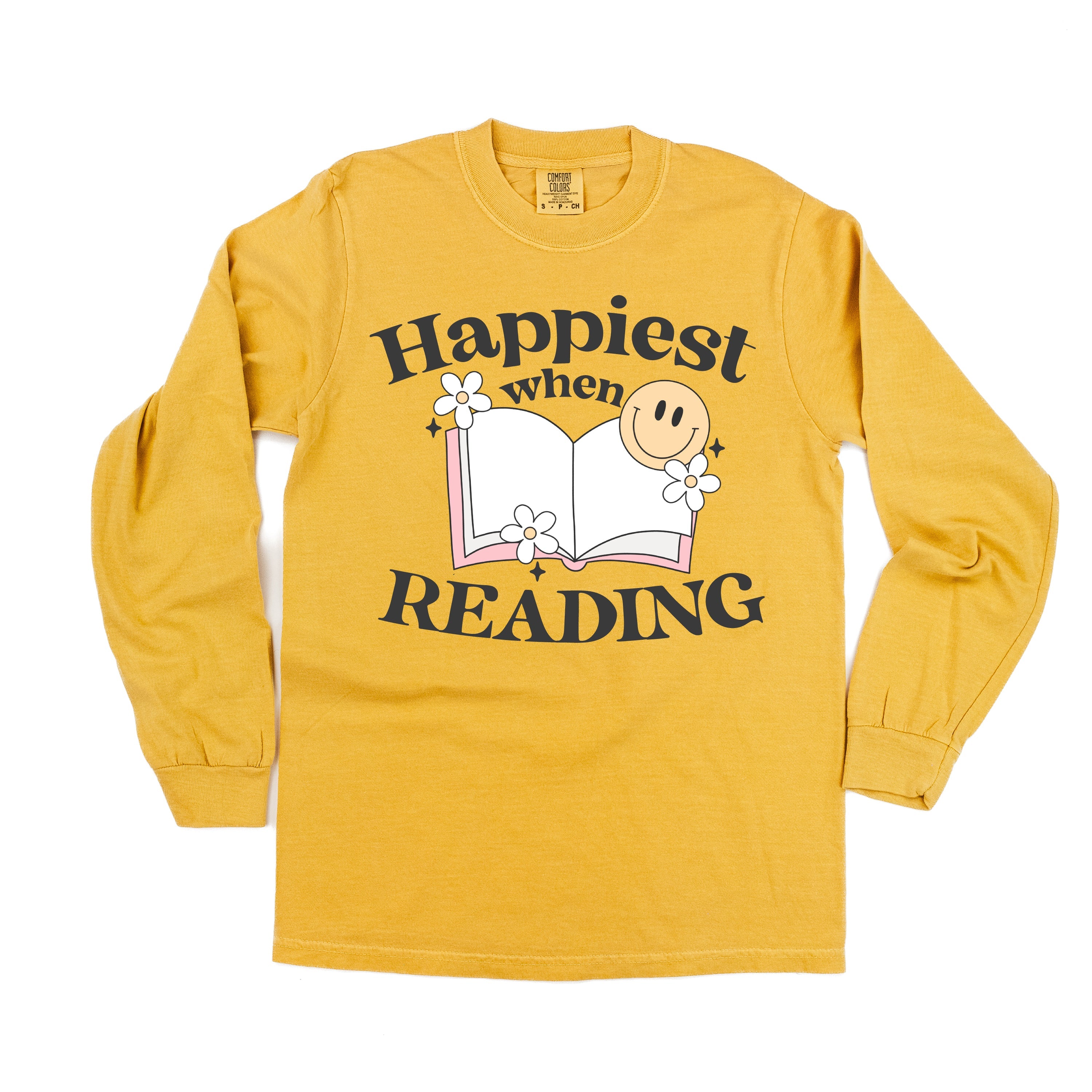 Happiest When Reading - Long Sleeve Comfort Colors Tee Little Mama Shirt Shop
