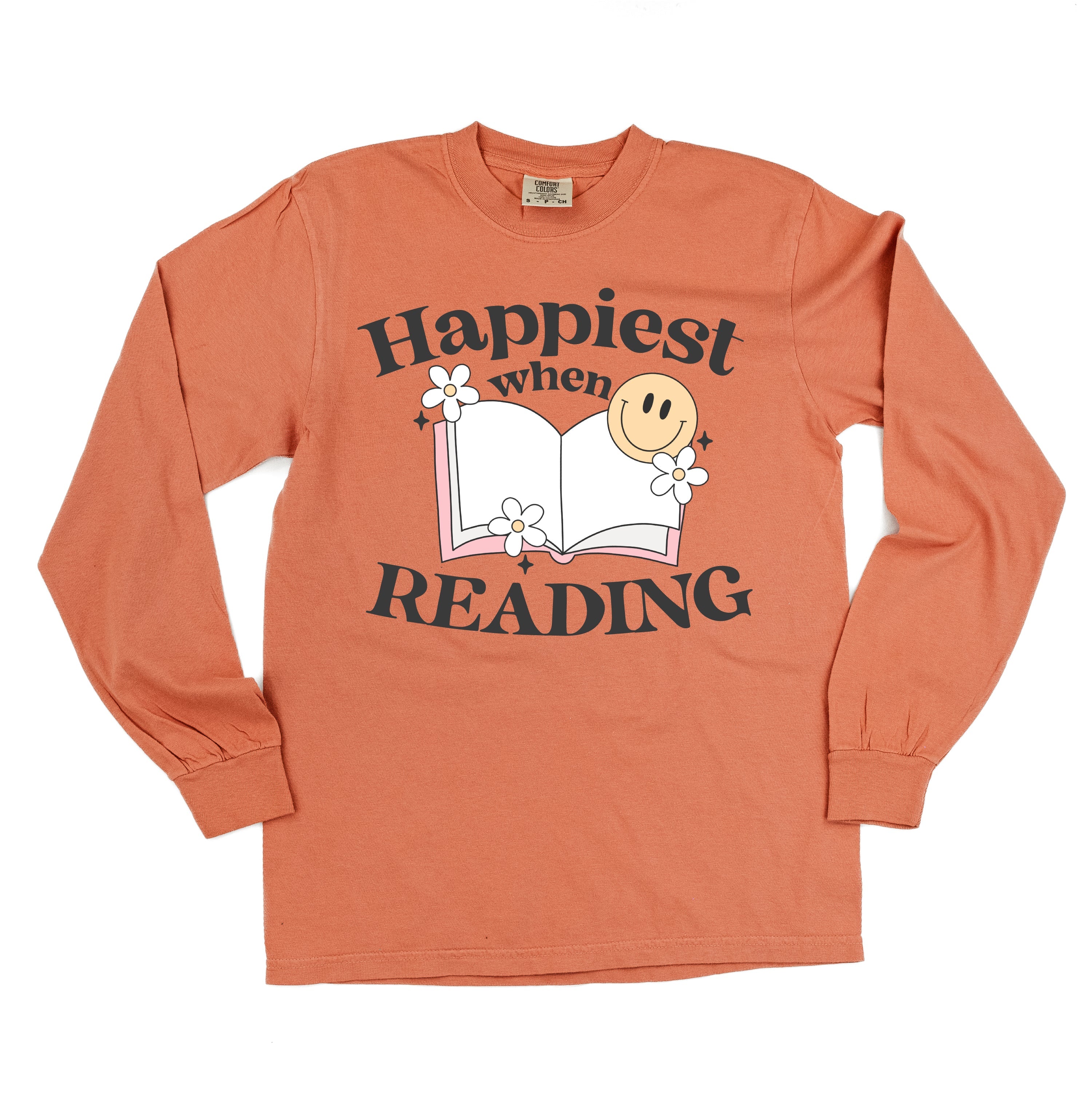 Happiest When Reading - Long Sleeve Comfort Colors Tee Little Mama Shirt Shop